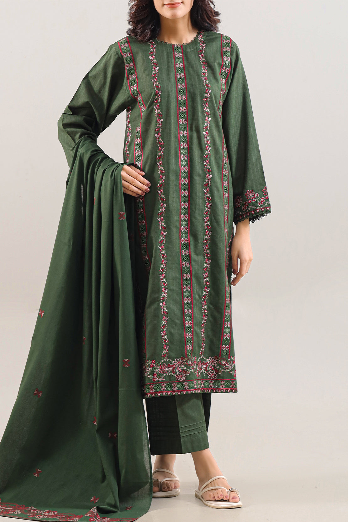 Luxury Pret Embroidered Slub Cotton Stitched 3 Piece124444