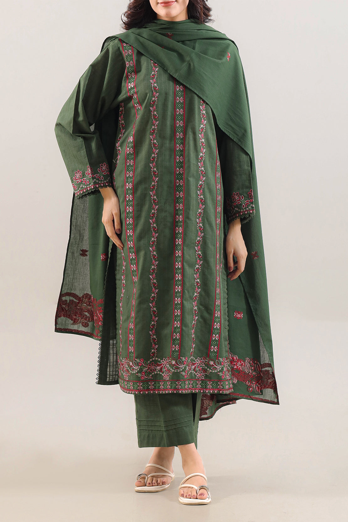 Luxury Pret Embroidered Slub Cotton Stitched 3 Piece124444