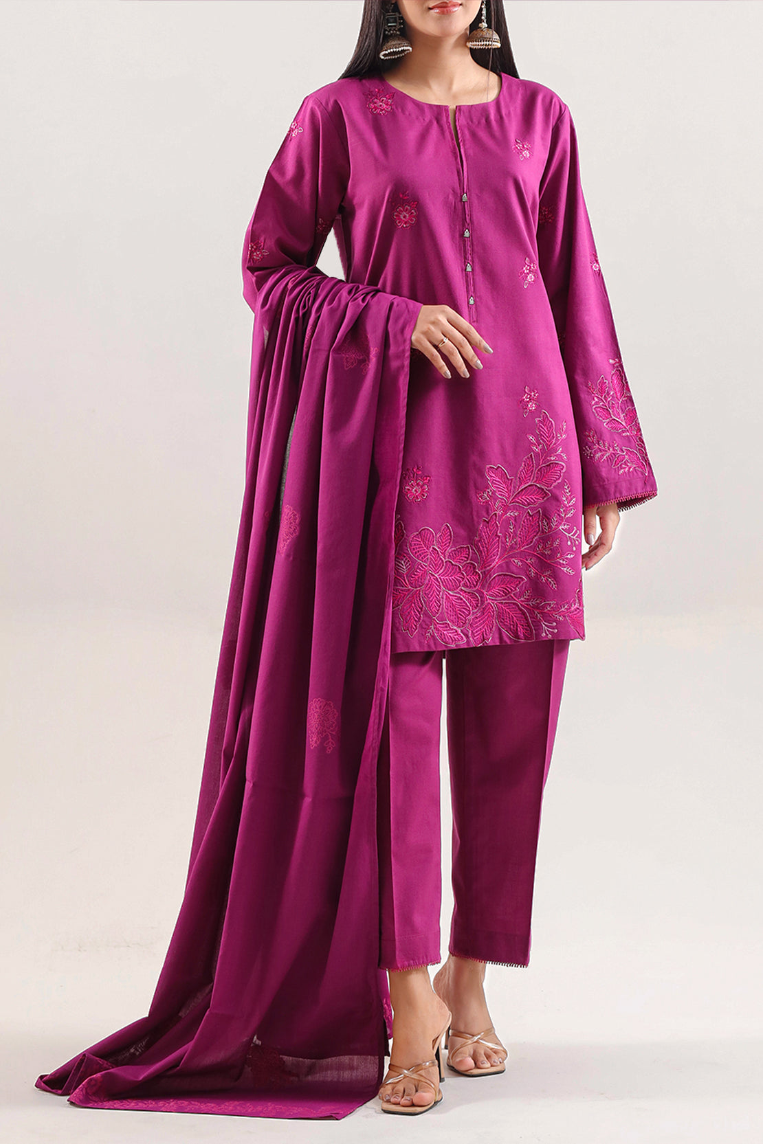 Luxury Pret Embroidered Slub Cotton Stitched 2 Piece Shirt/Trouser113820