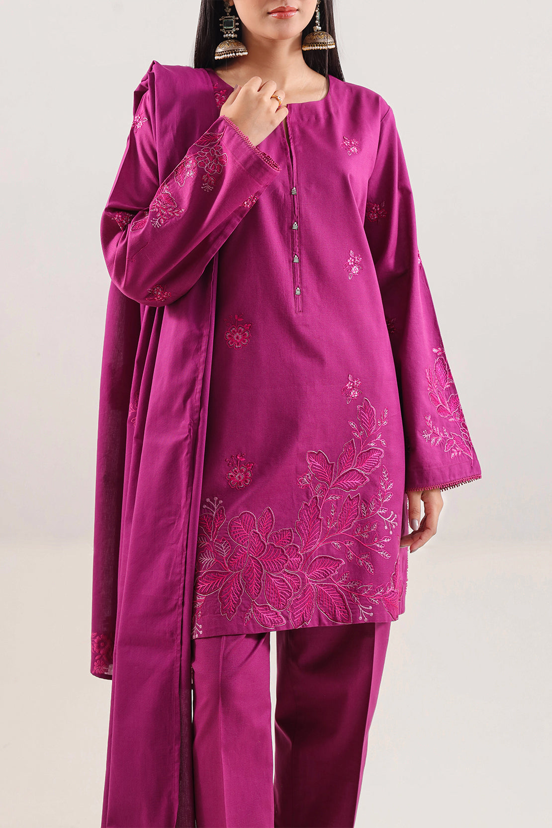 Luxury Pret Embroidered Slub Cotton Stitched 2 Piece Shirt/Trouser113820