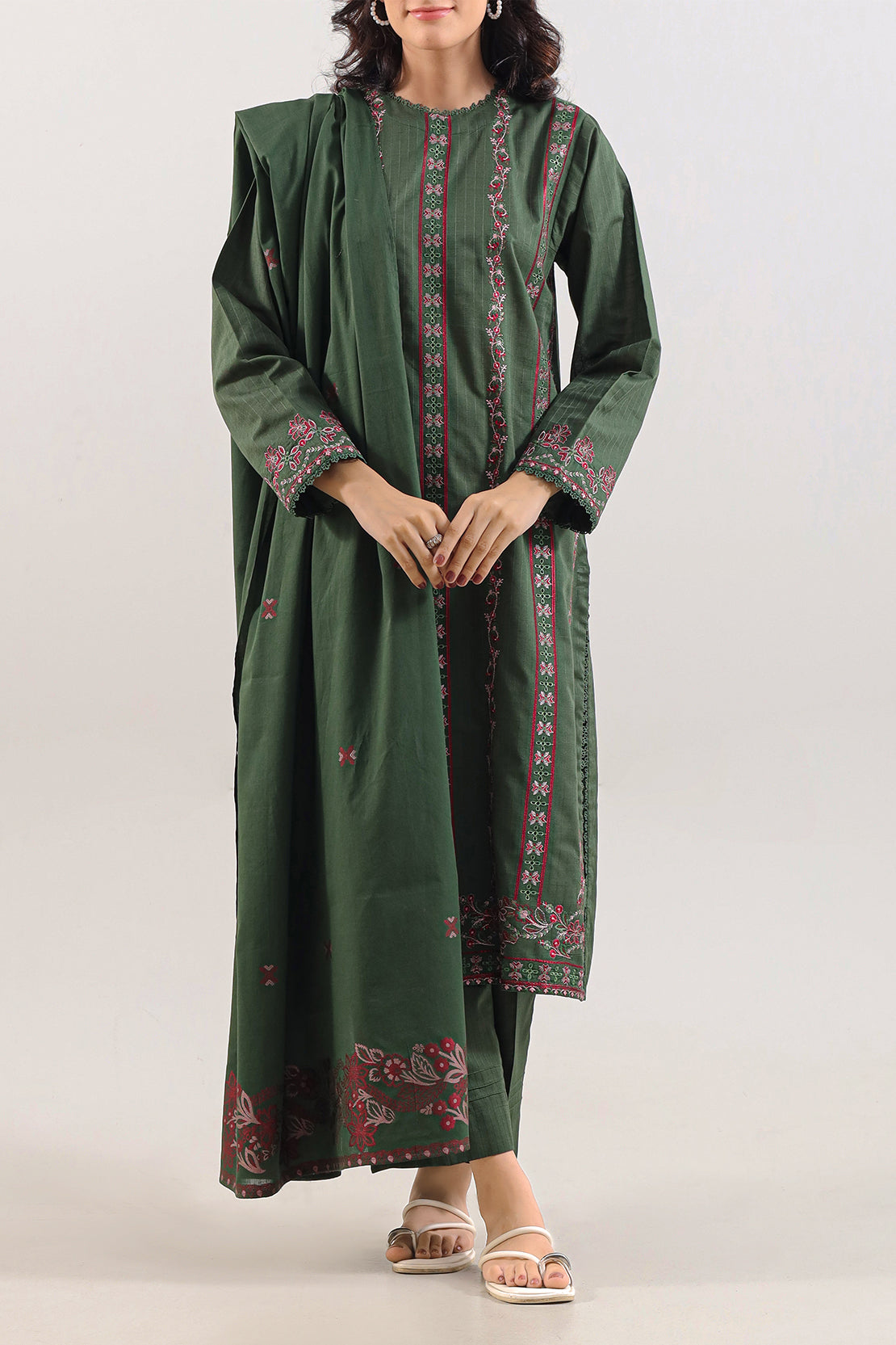 Luxury Pret Embroidered Slub Cotton Stitched 3 Piece125508