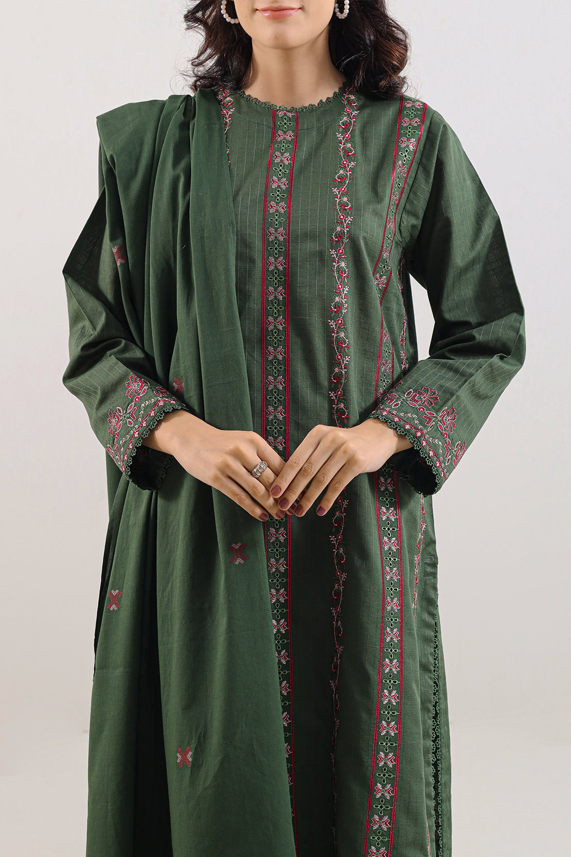 Luxury Pret Embroidered Slub Cotton Stitched 3 Piece125508