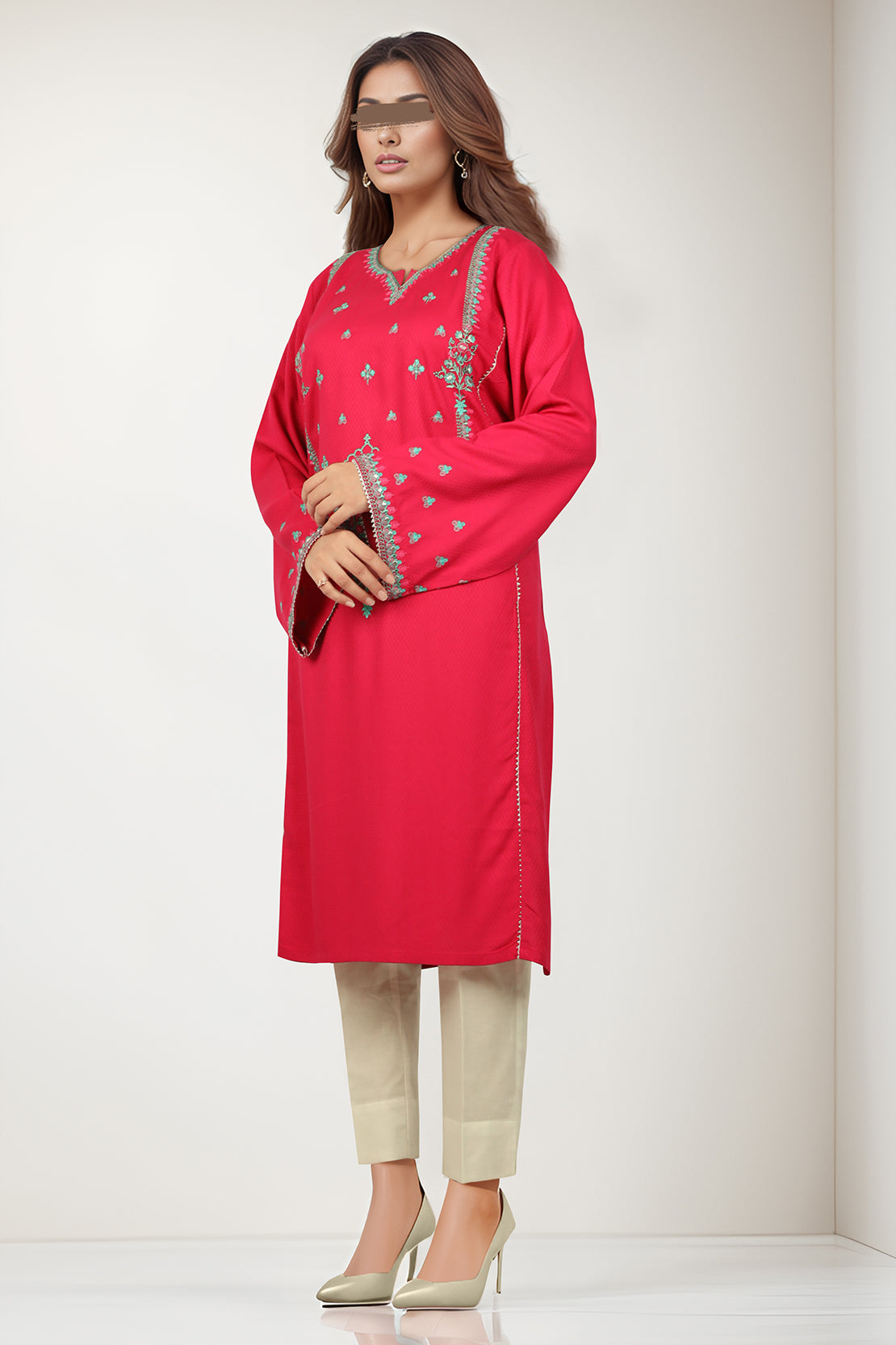 Solid Embroidered Soft Silk Weave Stitched Shirt37081