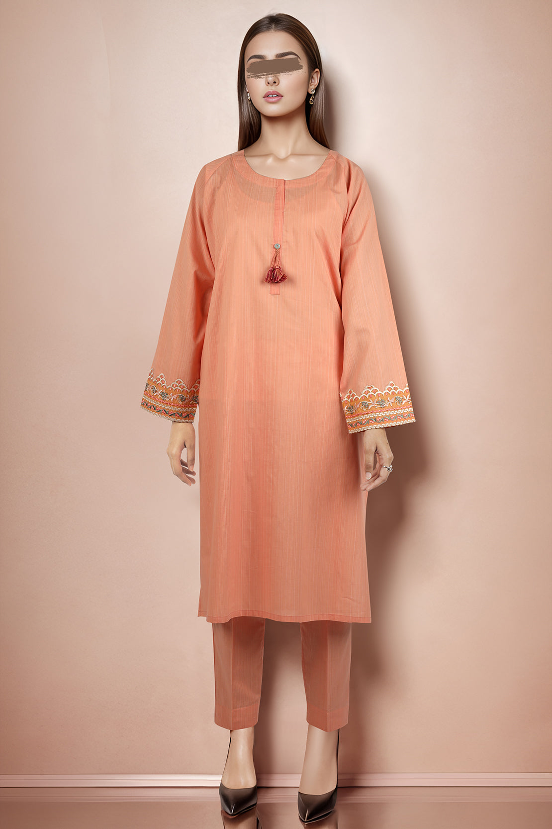 Solid Embroidered Soft Raw Silk Stitched 2 Piece (Shirt/Trouser)49513