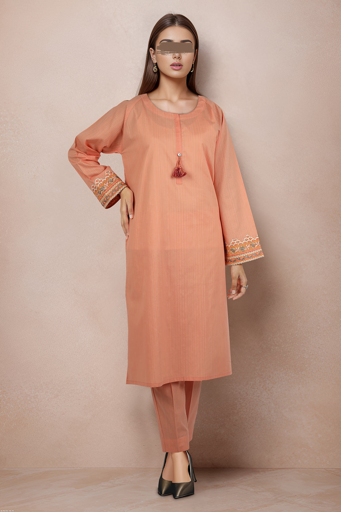 Solid Embroidered Soft Raw Silk Stitched 2 Piece (Shirt/Trouser)49513