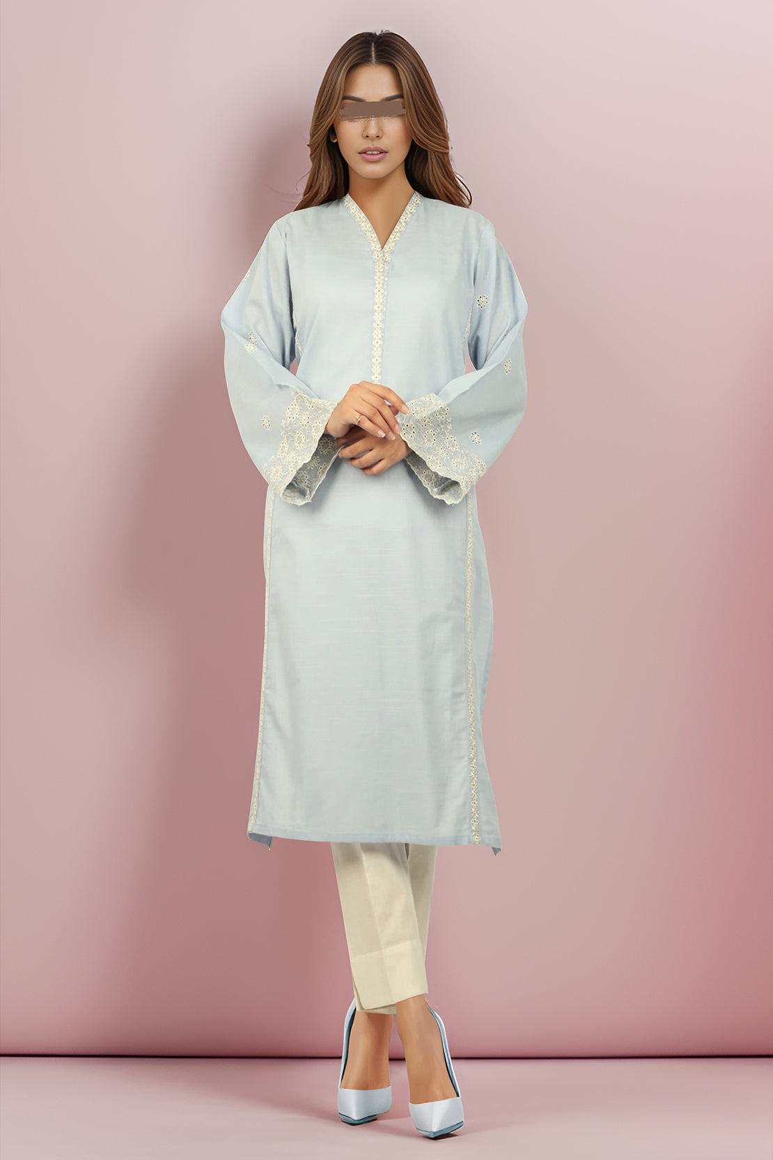 Solid+Embroidered Khaddar Stitched Shirt46583