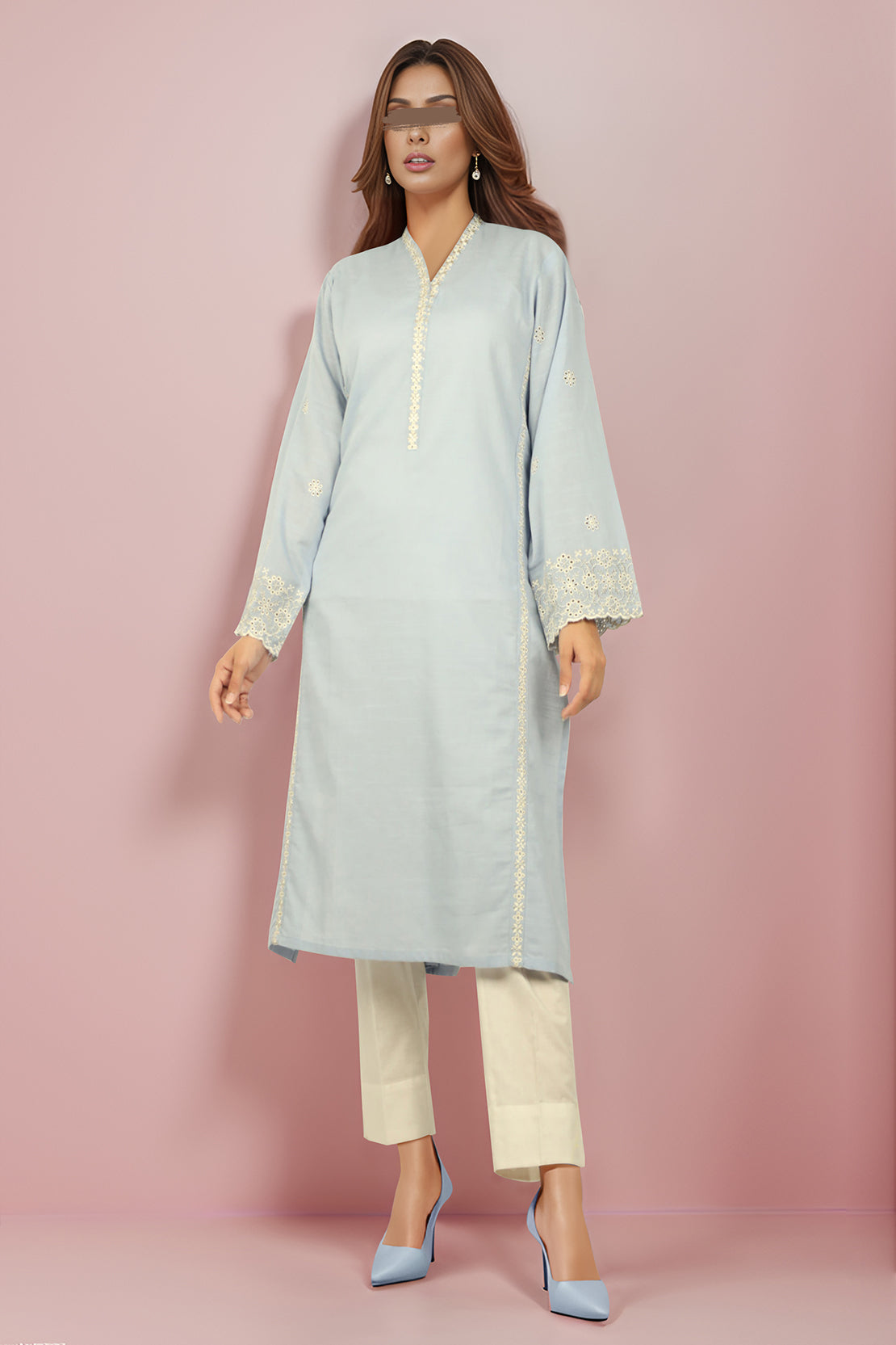 Solid+Embroidered Khaddar Stitched Shirt46583