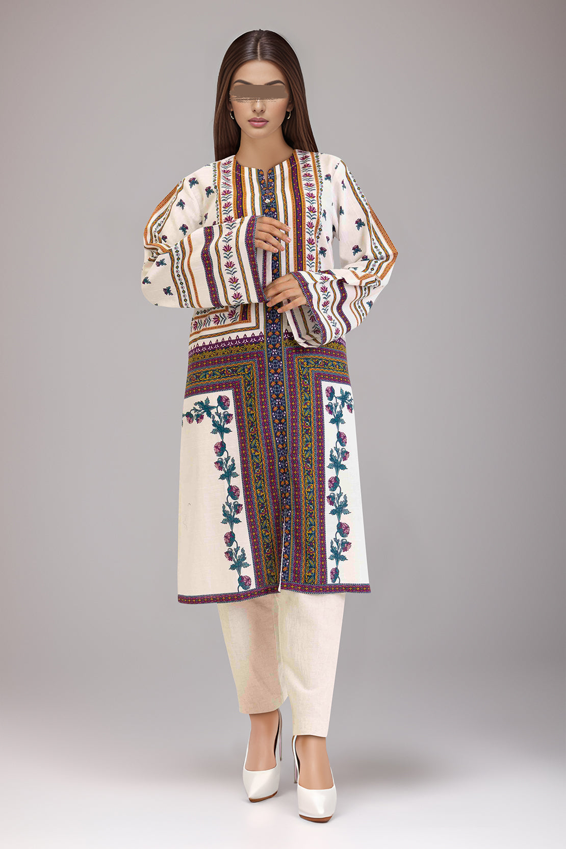 Printed Slub Cotton Stitched Shirt49145