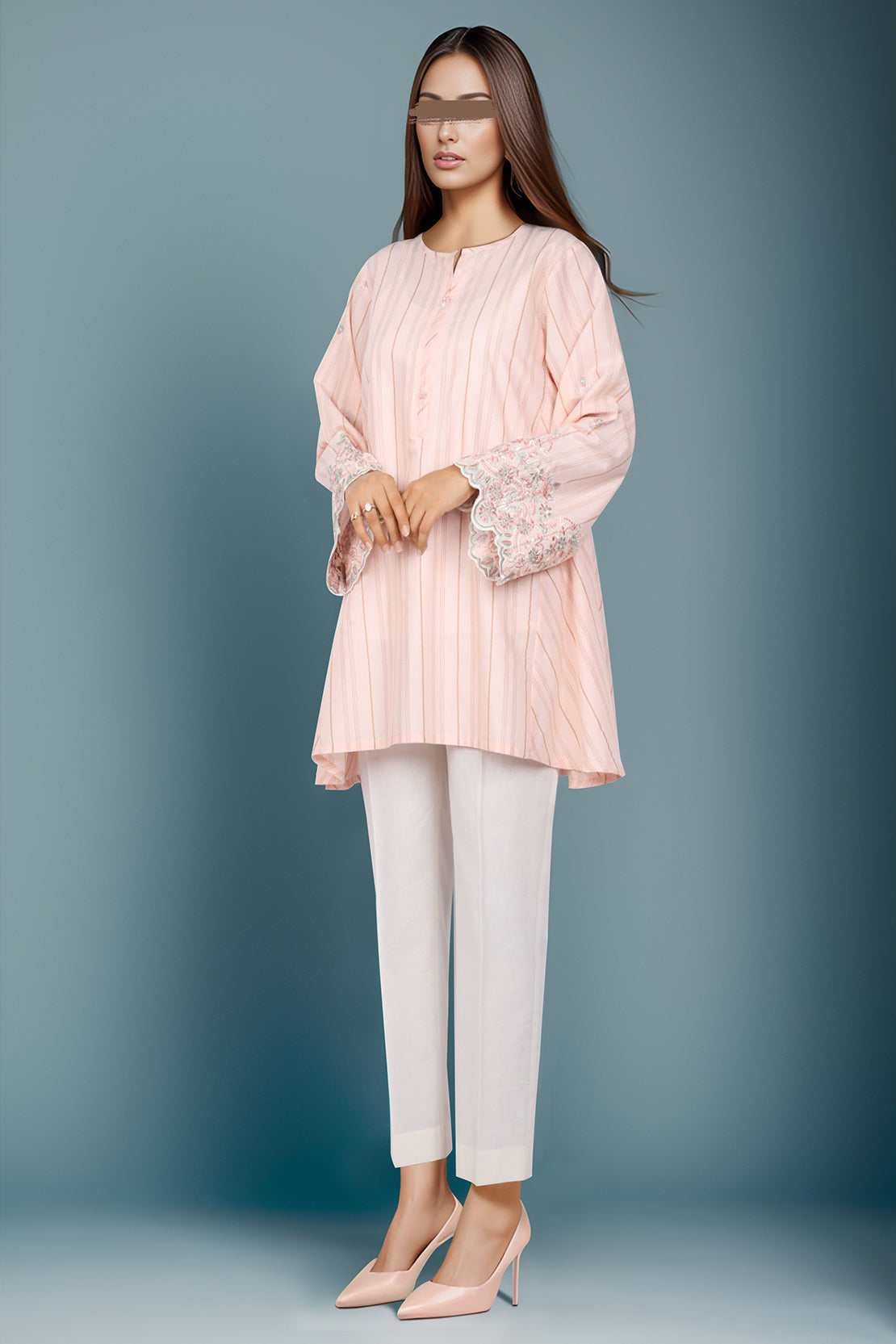 Solid Embroidery Soft Raw Silk Stitched Shirt49216