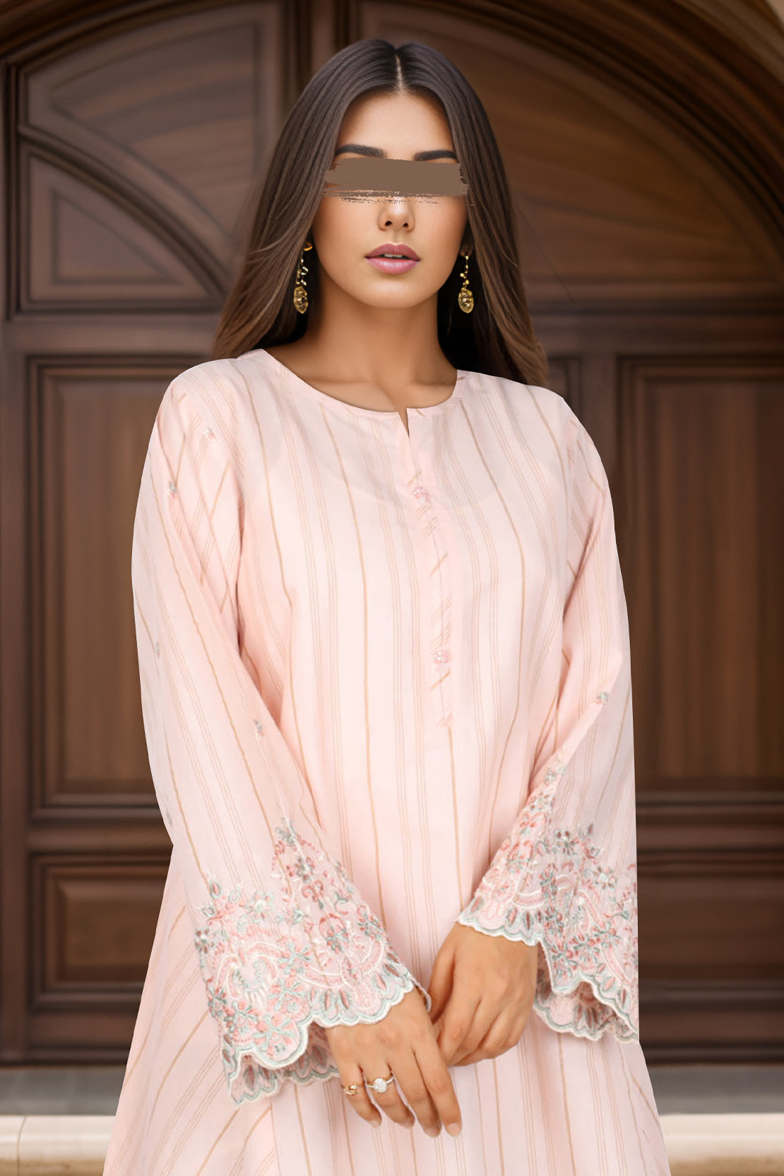 Solid Embroidery Soft Raw Silk Stitched Shirt49216