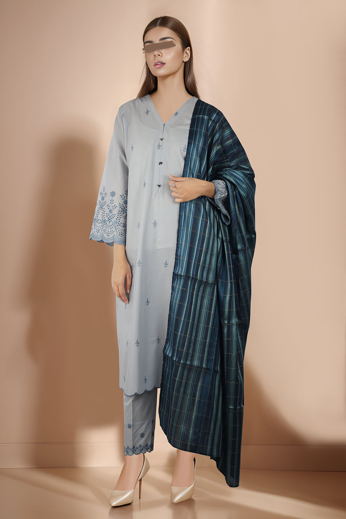 Solid Embroidered Cotton Stitched 2 Piece (Shirt/Trouser)48776