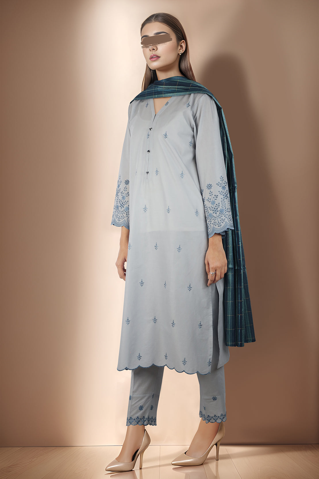 Solid Embroidered Cotton Stitched 2 Piece (Shirt/Trouser)48776