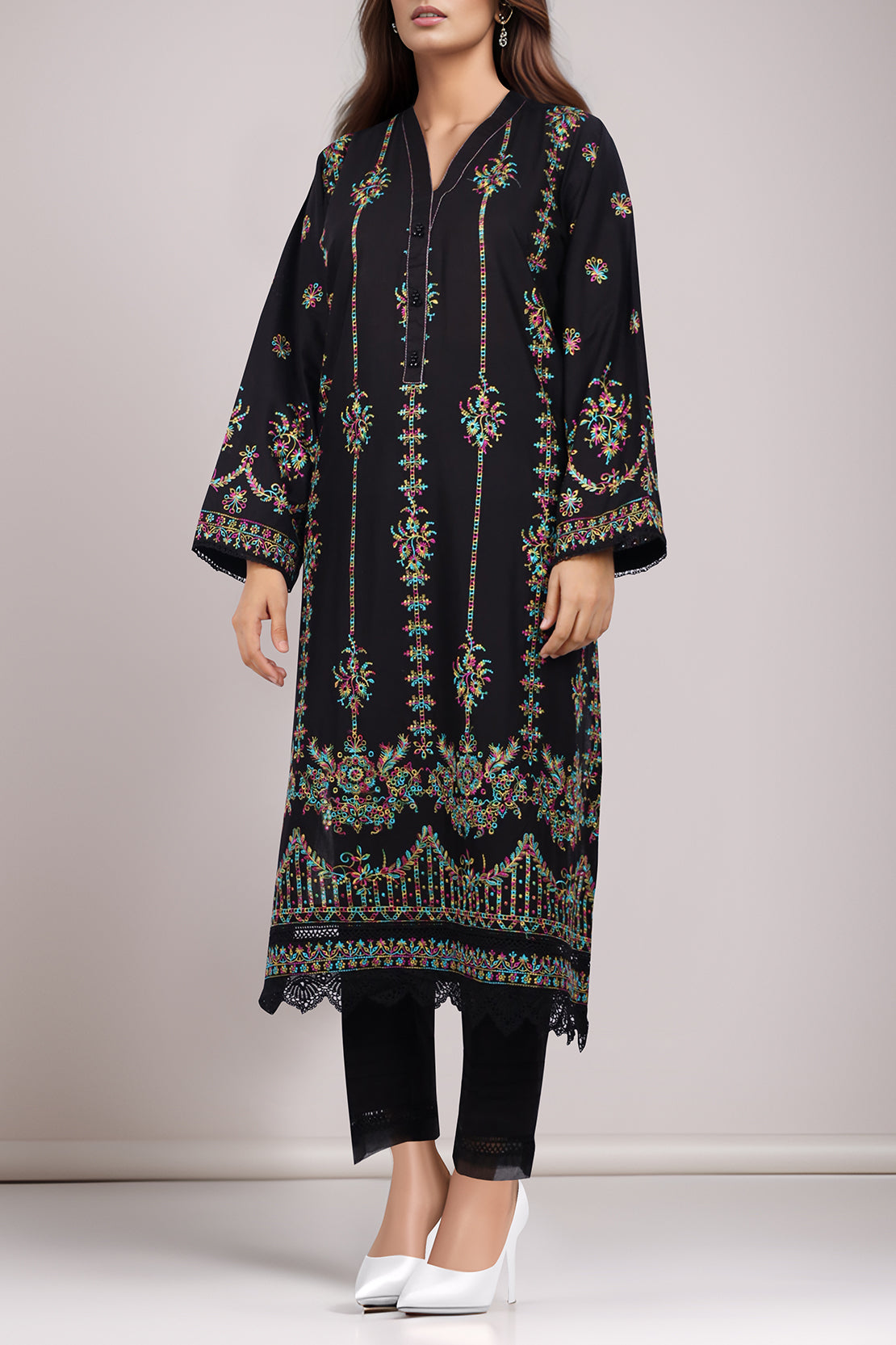 Cotton Solid Embroidered Stitched Shirt63141