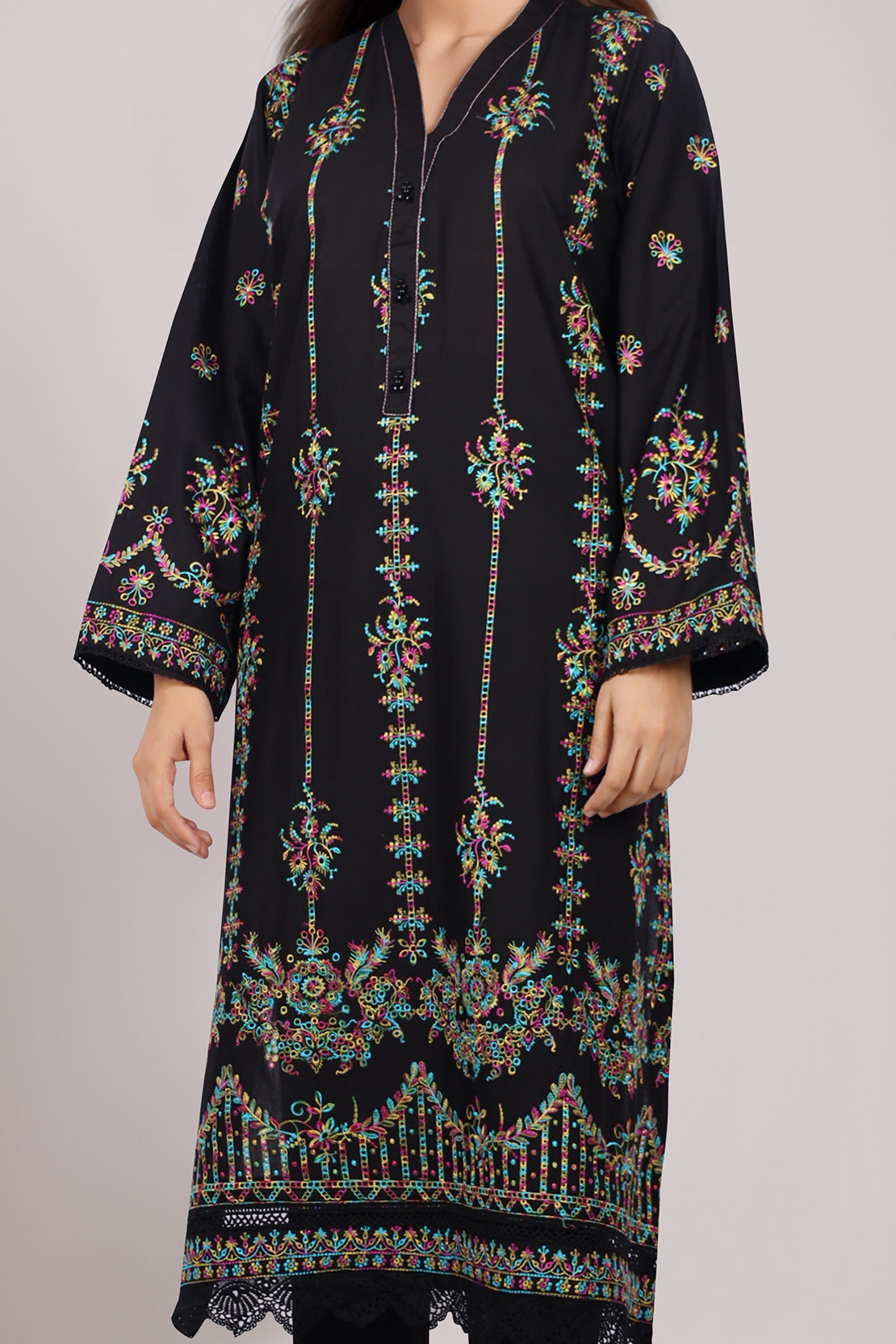 Cotton Solid Embroidered Stitched Shirt63141