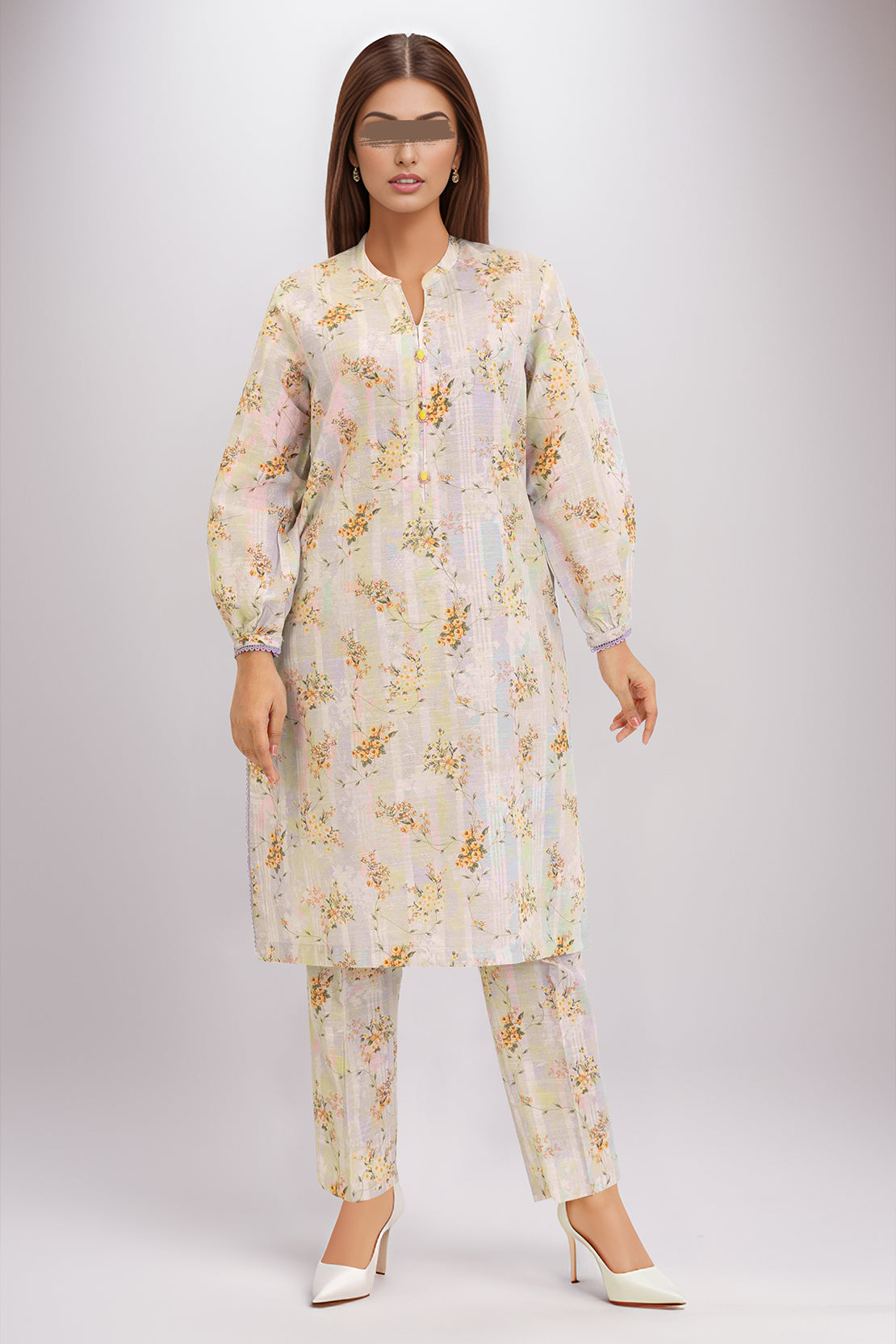 Printed Slub Cotton Stitched Shirt50925