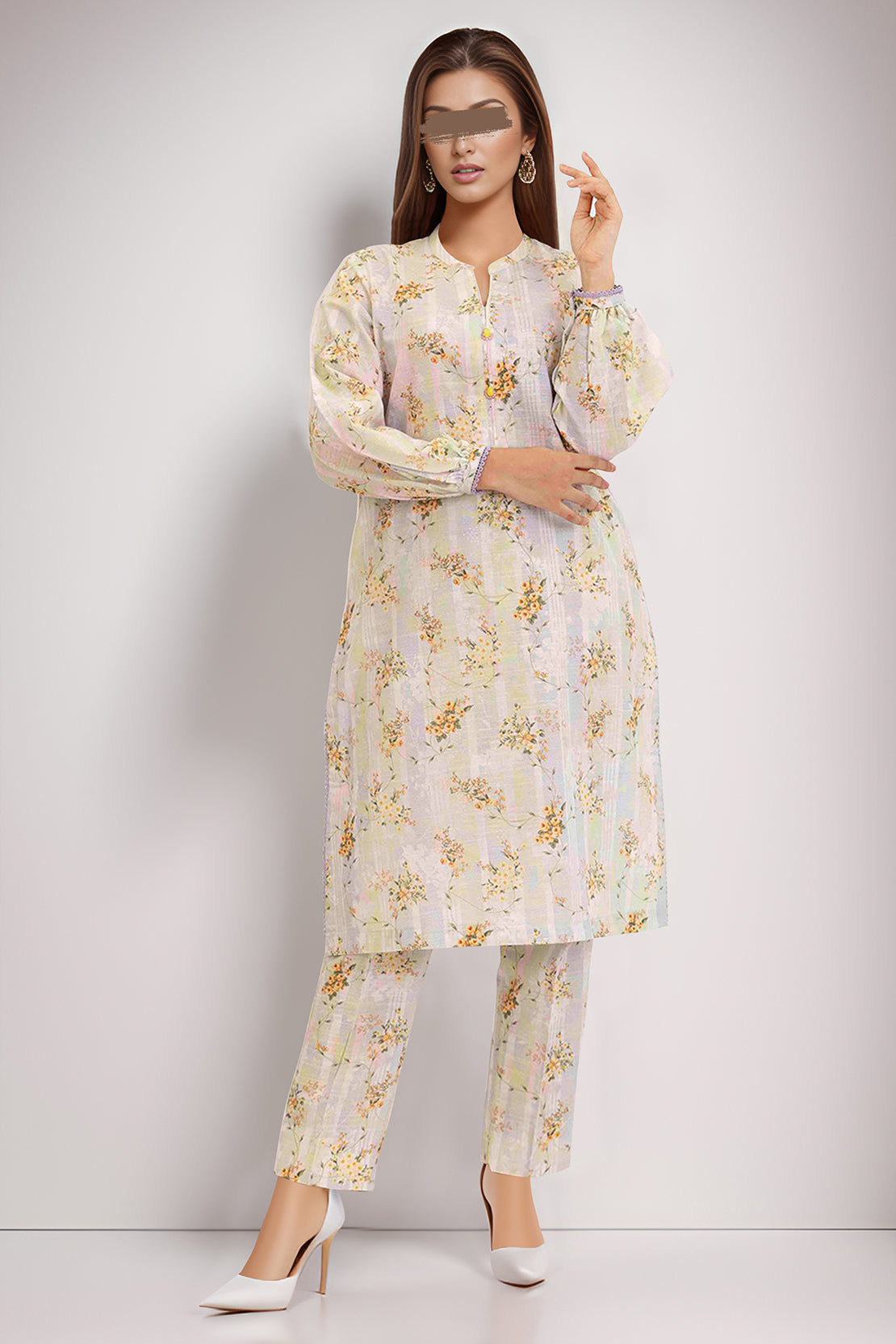 Printed Slub Cotton Stitched Shirt50925