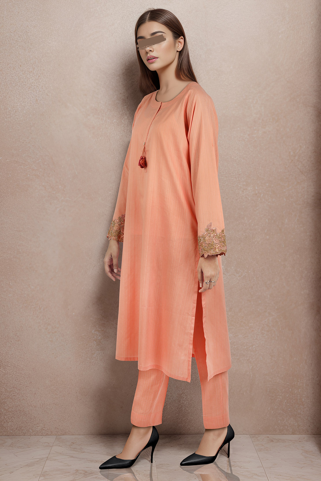 Solid Embroidered Soft Raw Silk Stitched 2 Piece (Shirt/Trouser)48842