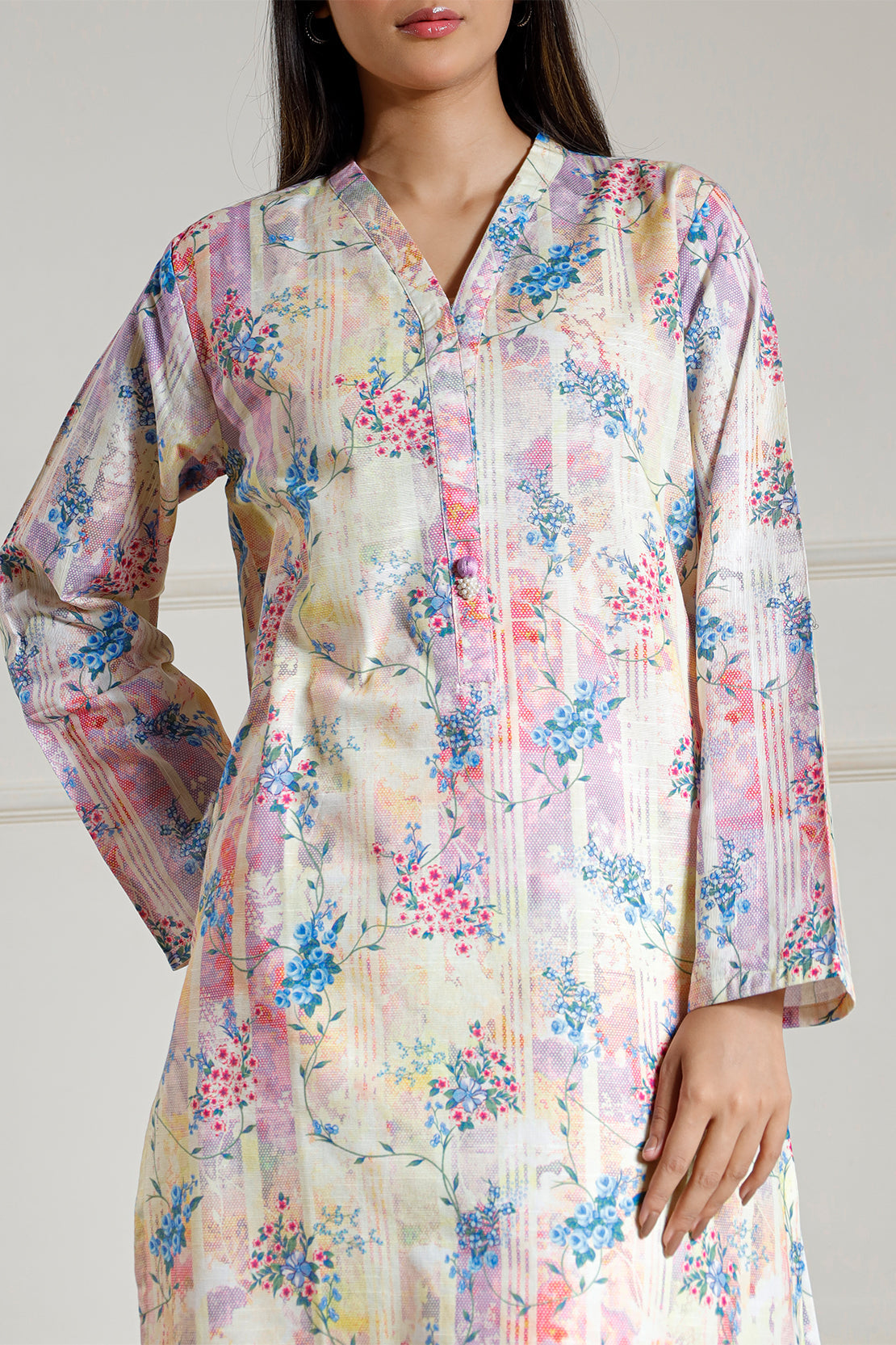 Printed Slub Cotton Stitched Shirt50436