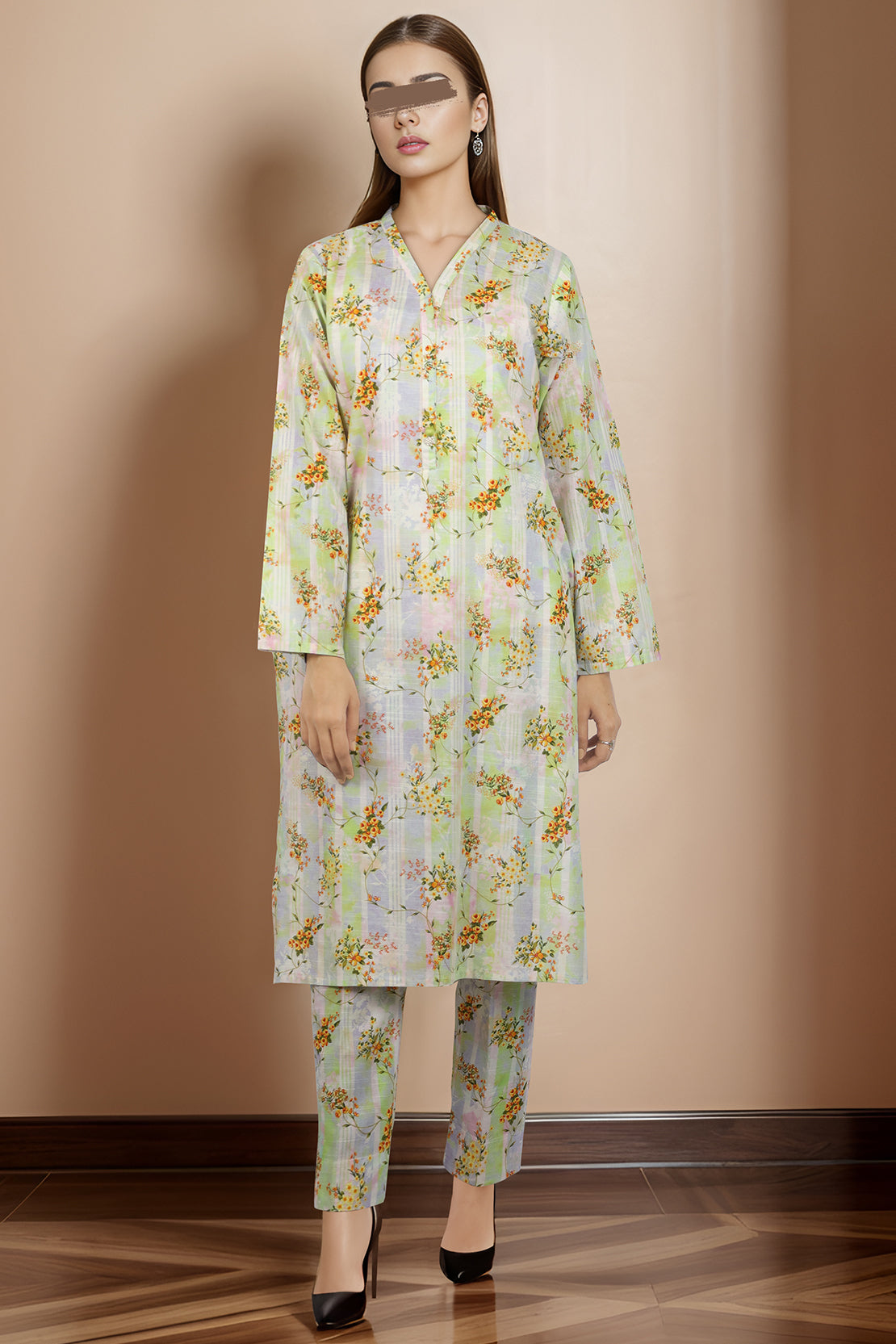Printed Slub Cotton Stitched Shirt50412