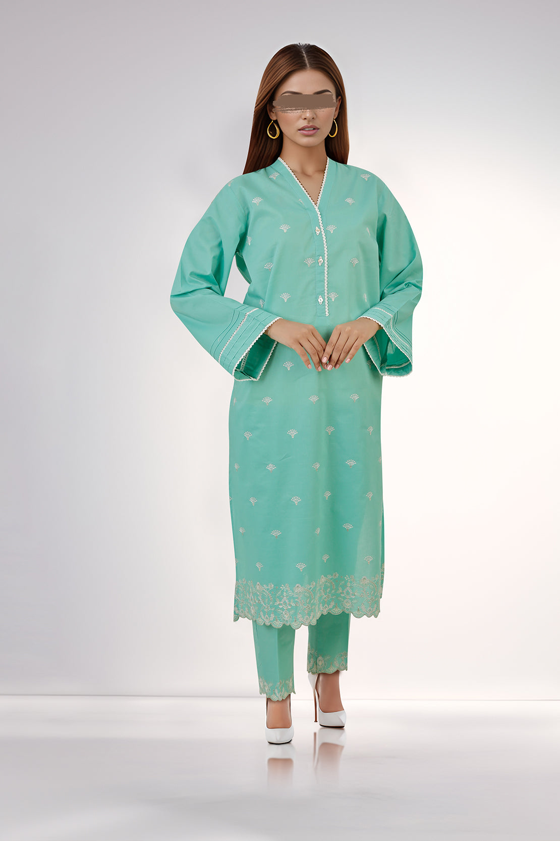 Solid Embroidered Cotton Stitched 2 Piece (Shirt/Trouser)51764