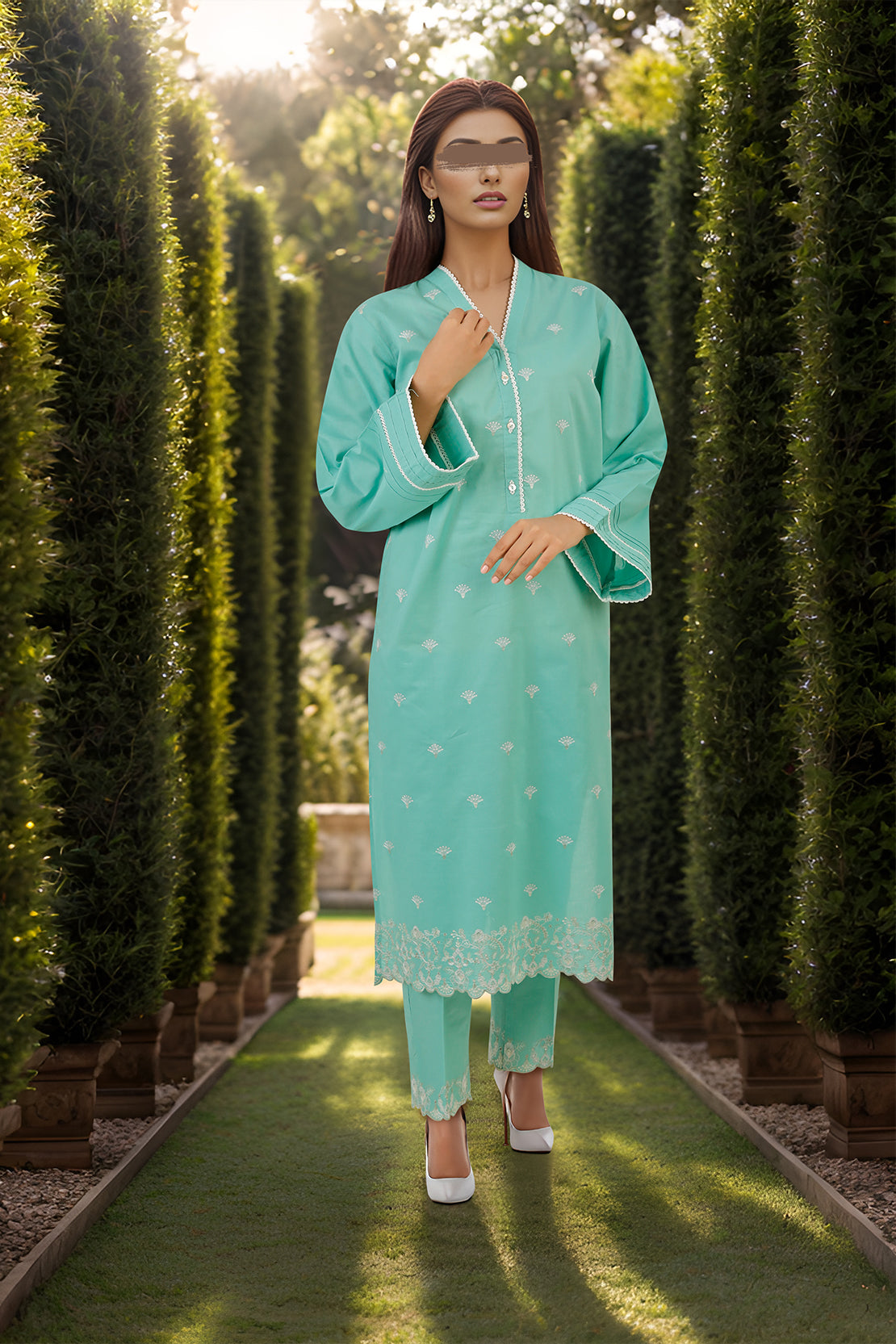 Solid Embroidered Cotton Stitched 2 Piece (Shirt/Trouser)51764