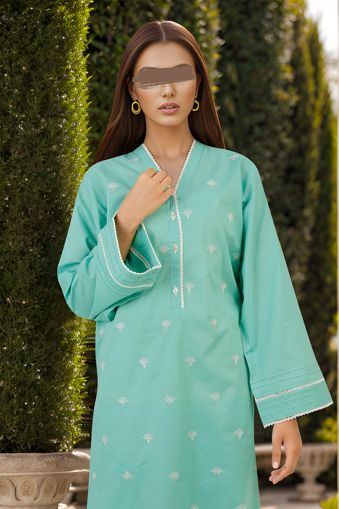Solid Embroidered Cotton Stitched 2 Piece (Shirt/Trouser)51764