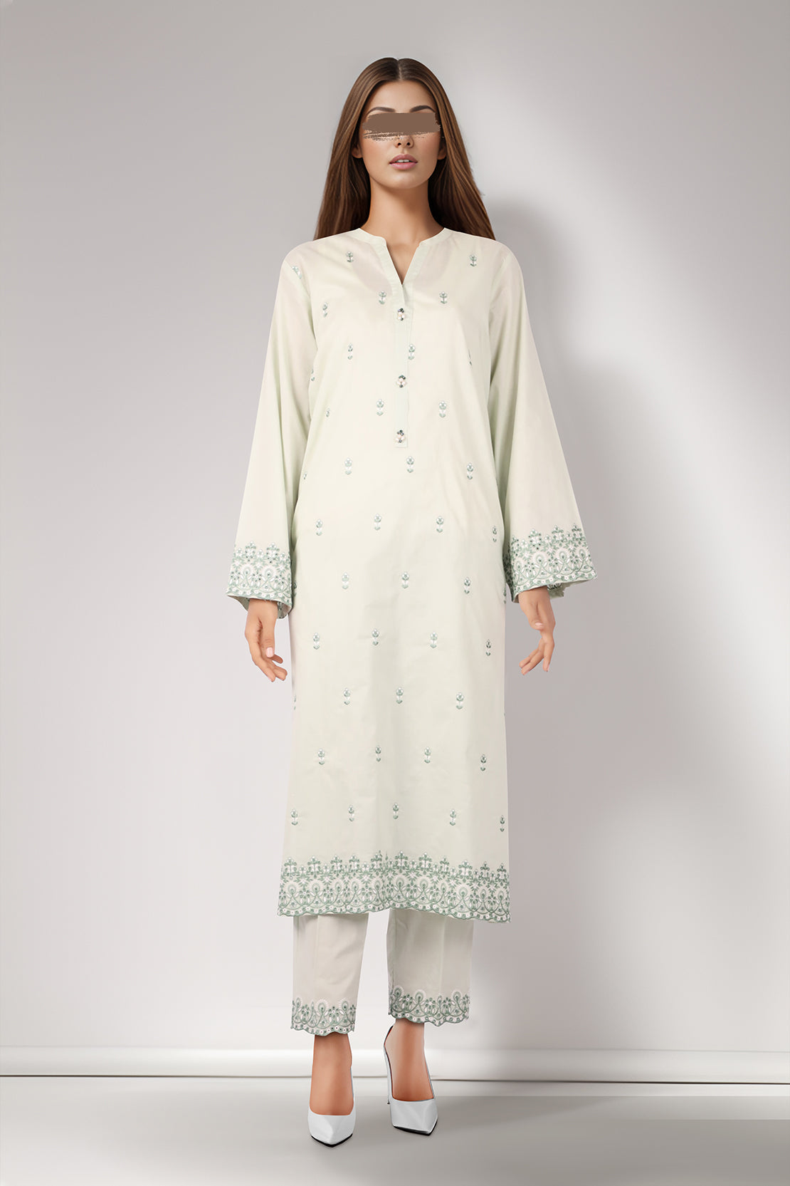 Solid Emb Cotton Stitched 2 Piece (Shirt/Trouser)53998