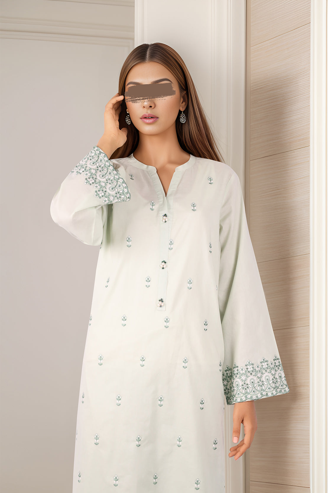 Solid Emb Cotton Stitched 2 Piece (Shirt/Trouser)53998