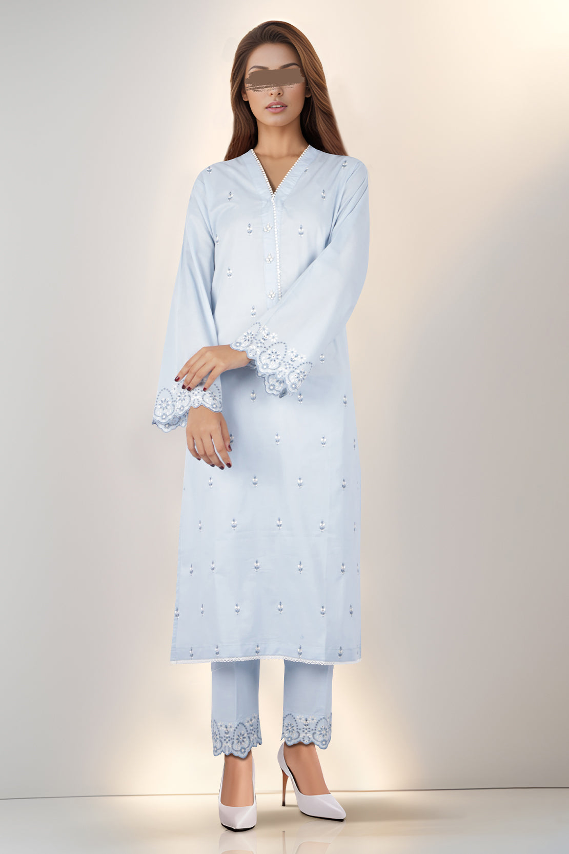 Solid Embroidered Cotton Stitched 2 Piece (Shirt/Trouser)51225