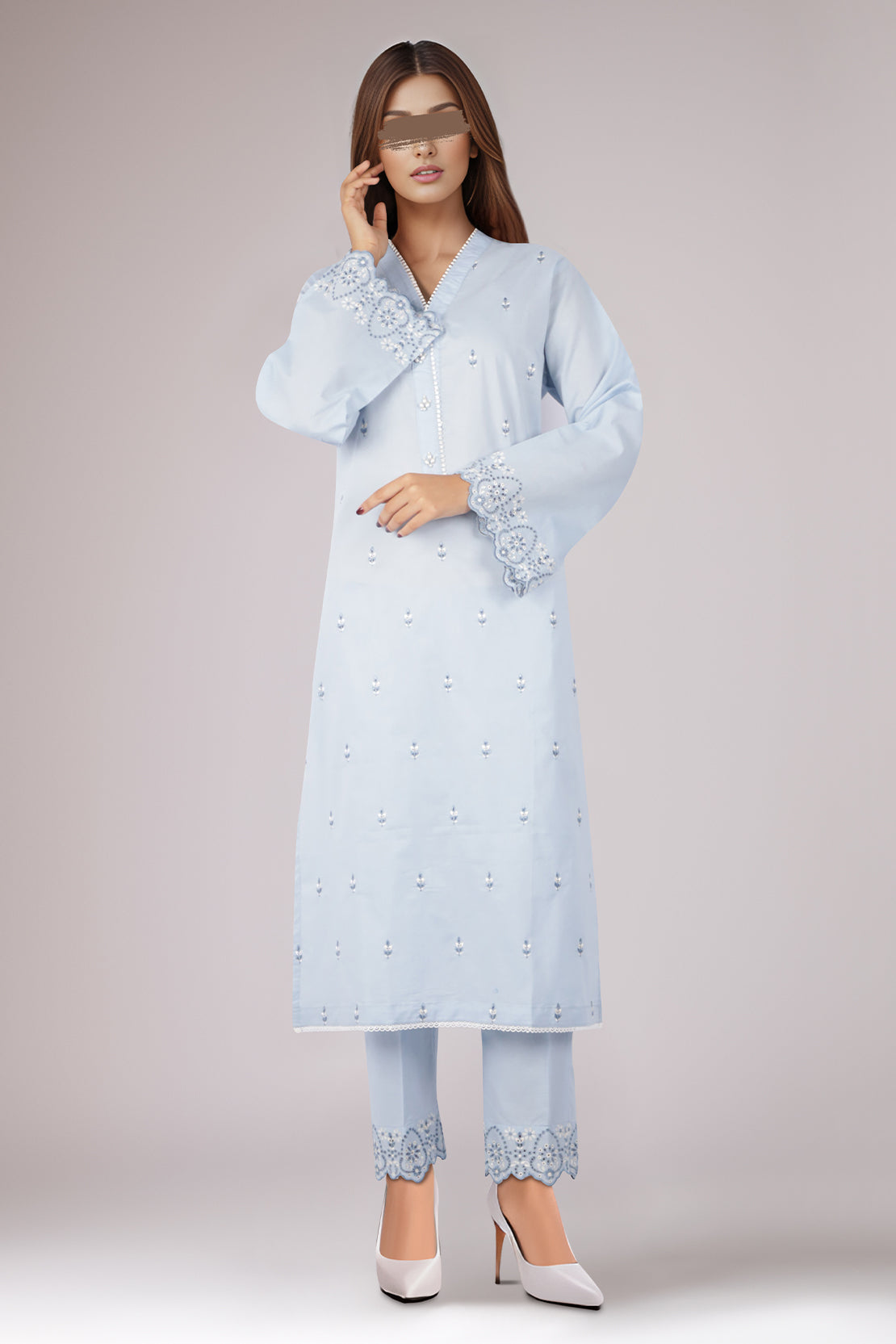 Solid Embroidered Cotton Stitched 2 Piece (Shirt/Trouser)51225