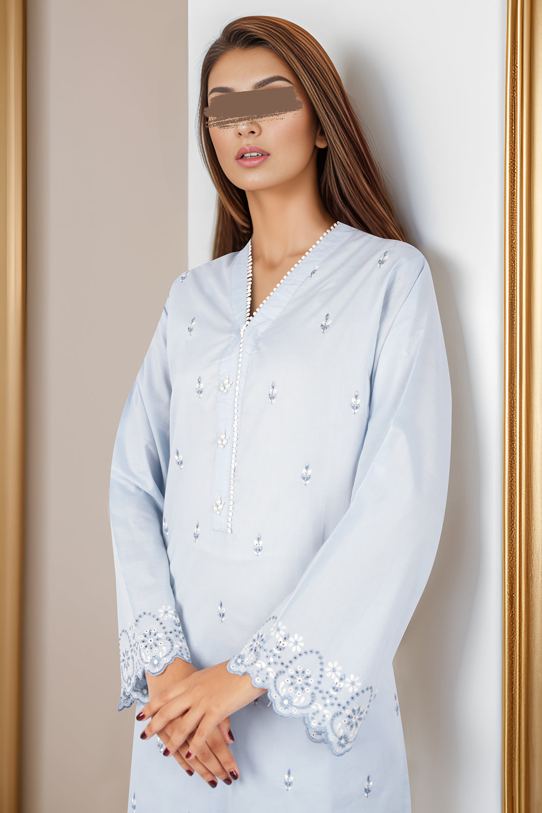 Solid Embroidered Cotton Stitched 2 Piece (Shirt/Trouser)51225