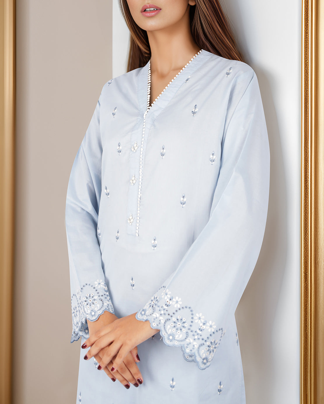 Solid Embroidered Cotton Stitched 2 Piece (Shirt/Trouser)51225