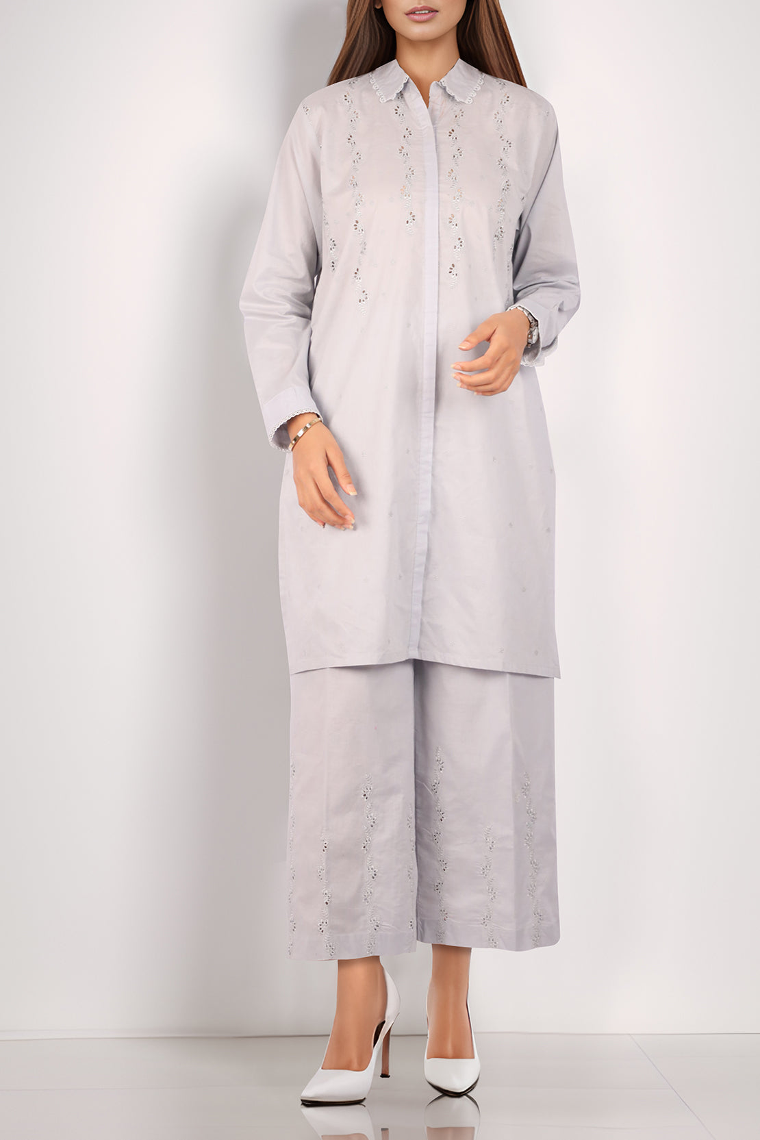 Solid Embroidered Cotton Stitched 2 Piece (Shirt/Trouser)51245