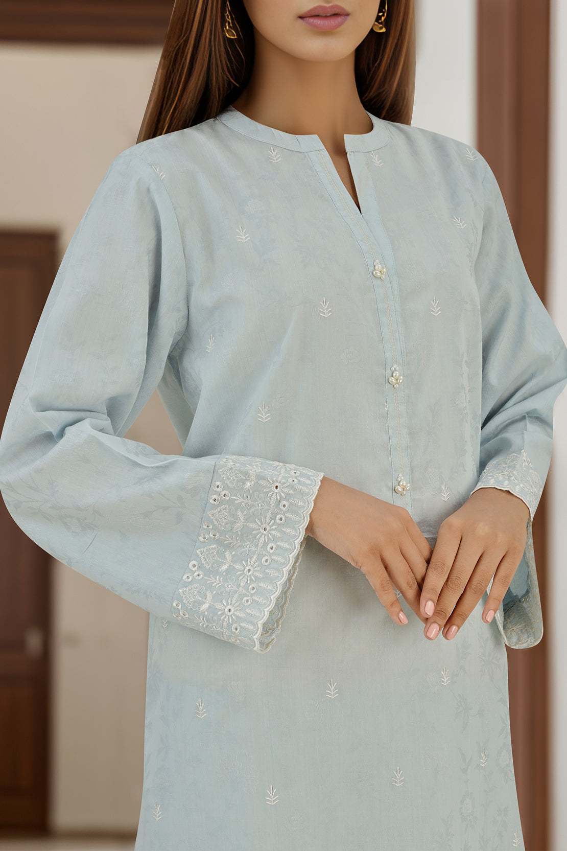 Embroidered Cotton Jacquard Stitched 2 Piece55061