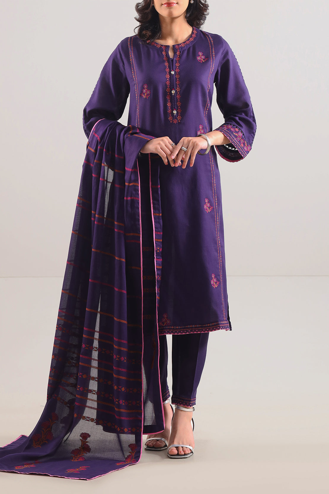 Luxury Pret Embroidered Cotton Jacquard Stitched 3 Piece107970