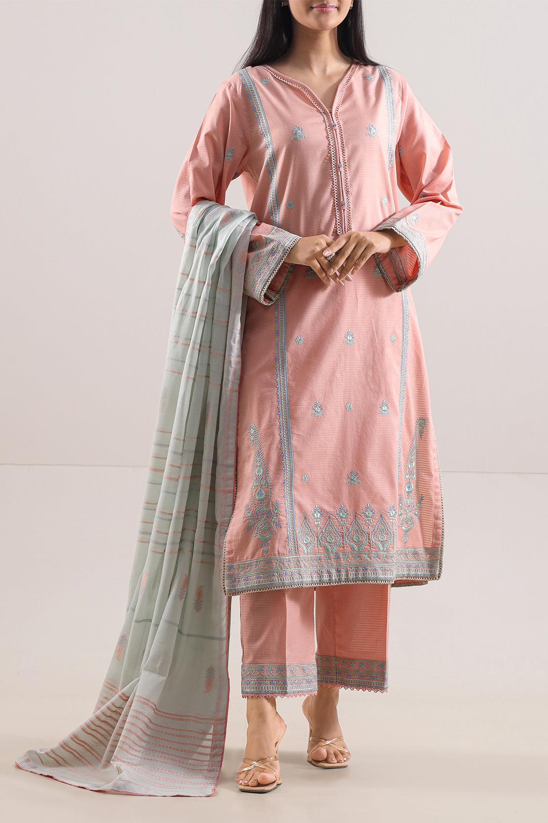 Luxury Pret Embroidered Cotton Jacquard Stitched 3 Piece107998