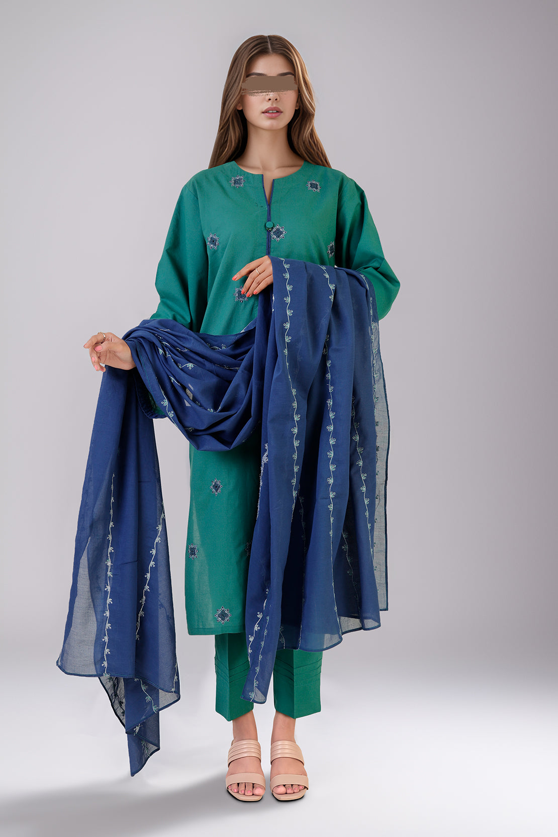Solid Embroidered Cotton Stitched 2 Piece (Shirt/Trouser)63865