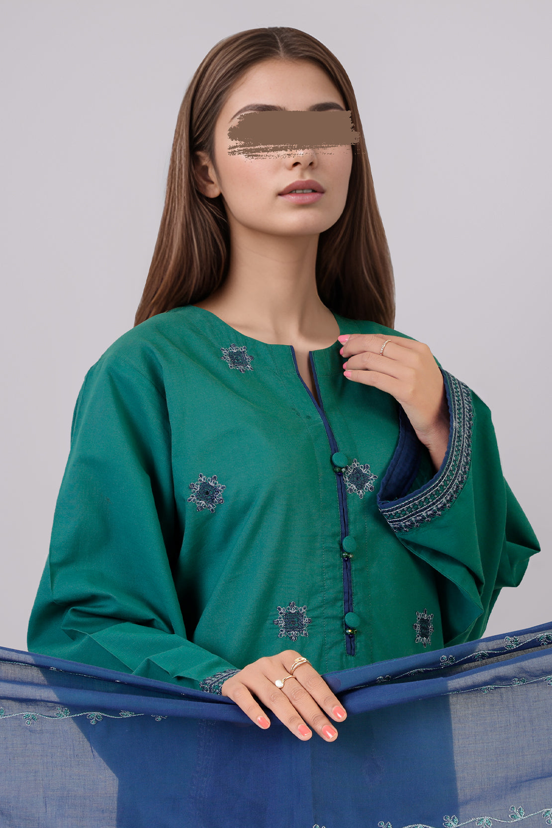 Solid Embroidered Cotton Stitched 2 Piece (Shirt/Trouser)63865