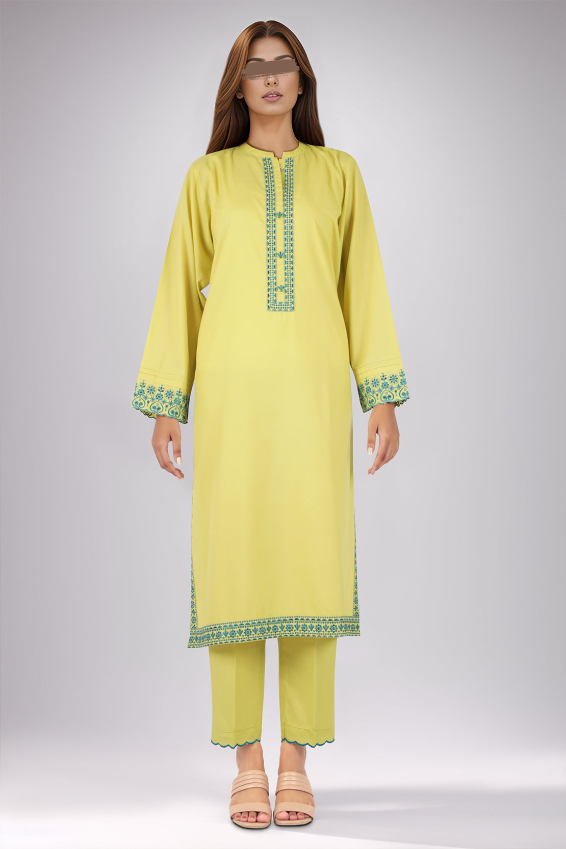 Solid Embroidered Easy Care Weave Stitched 2 Piece (Shirt/Trouser)57056