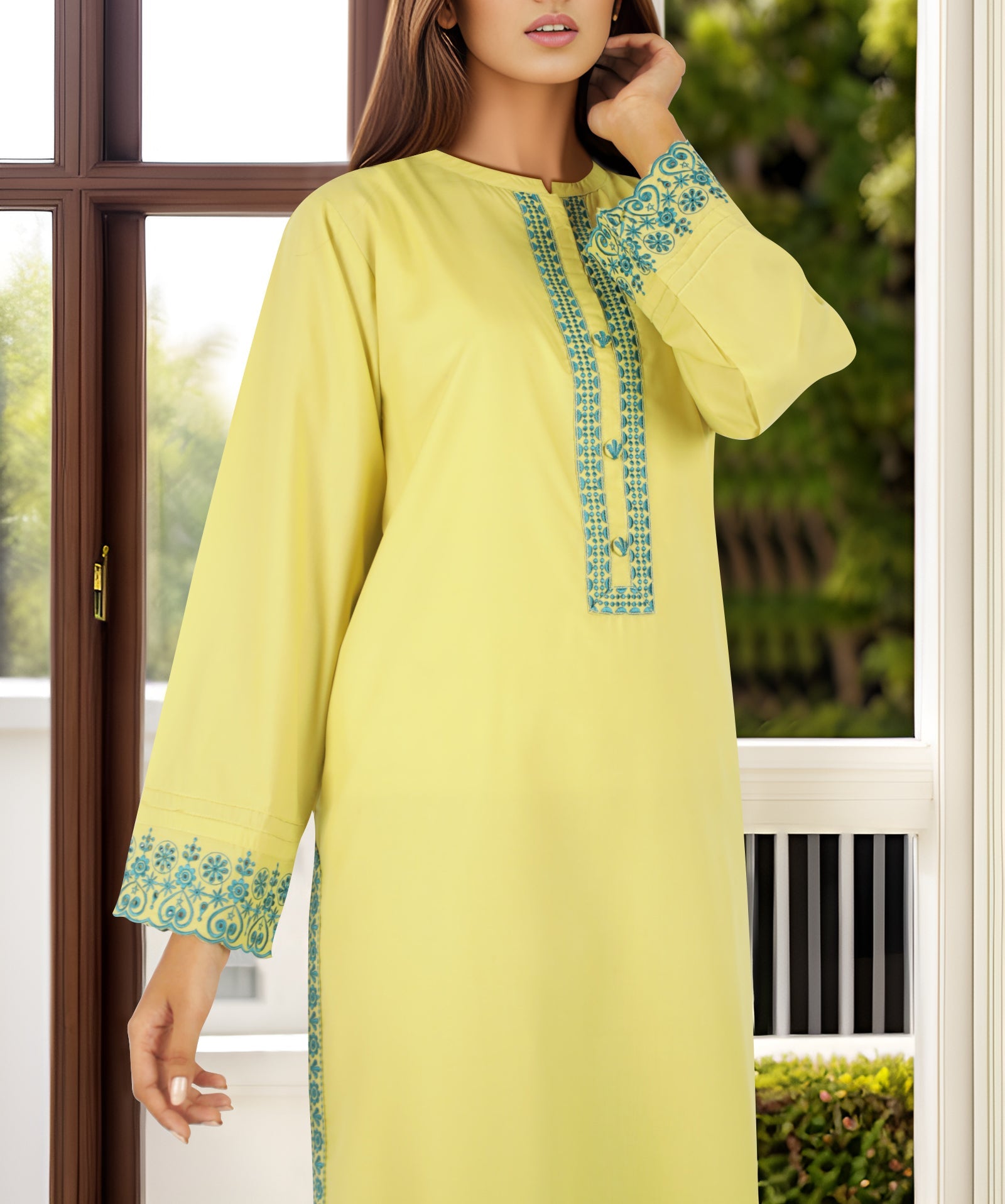 Solid Embroidered Easy Care Weave Stitched 2 Piece (Shirt/Trouser)57056