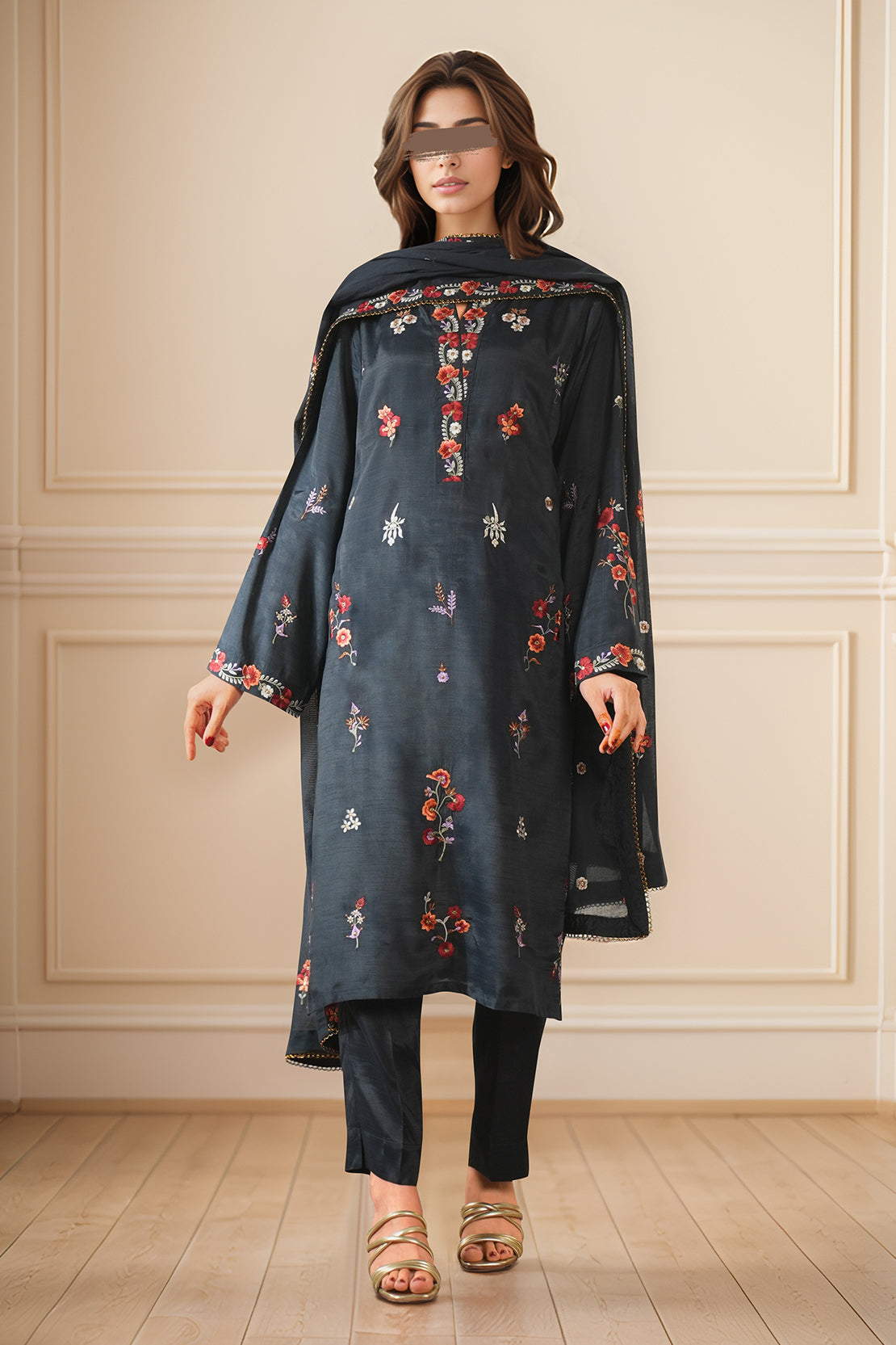 Luxury Pret Embroidered Raw Silk Stitched 3 Piece57301