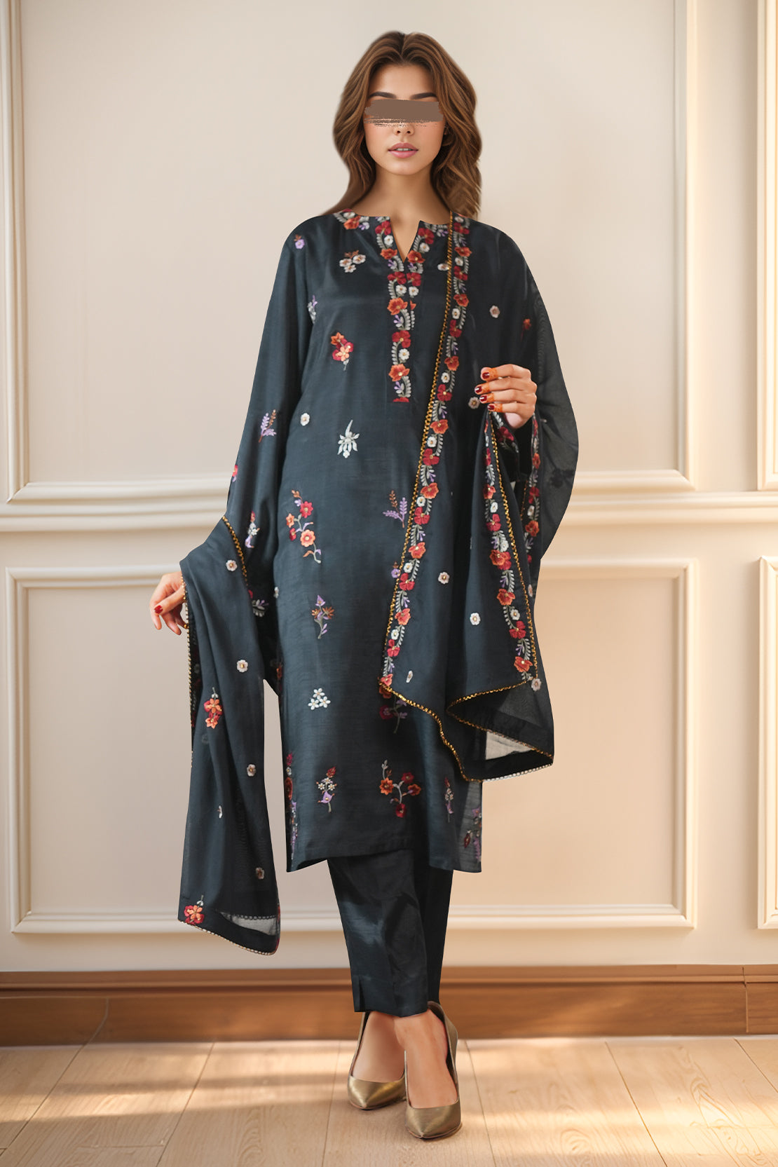 Luxury Pret Embroidered Raw Silk Stitched 3 Piece57301