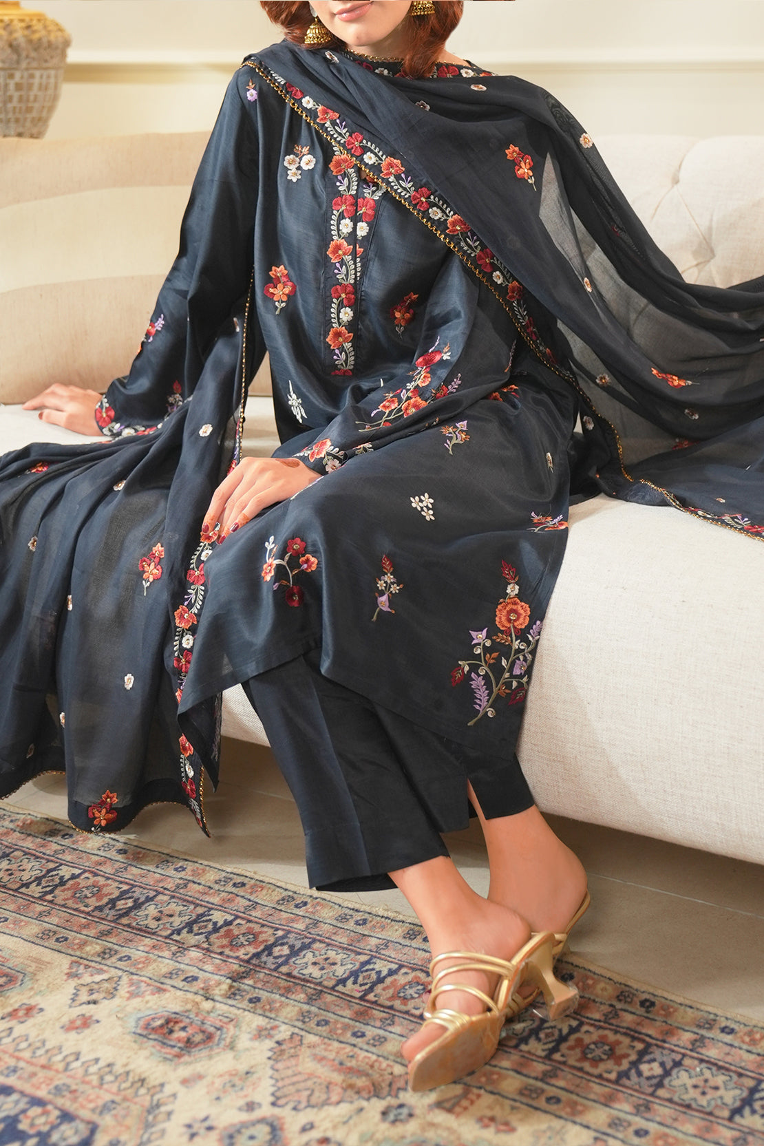 Luxury Pret Embroidered Raw Silk Stitched 3 Piece57301