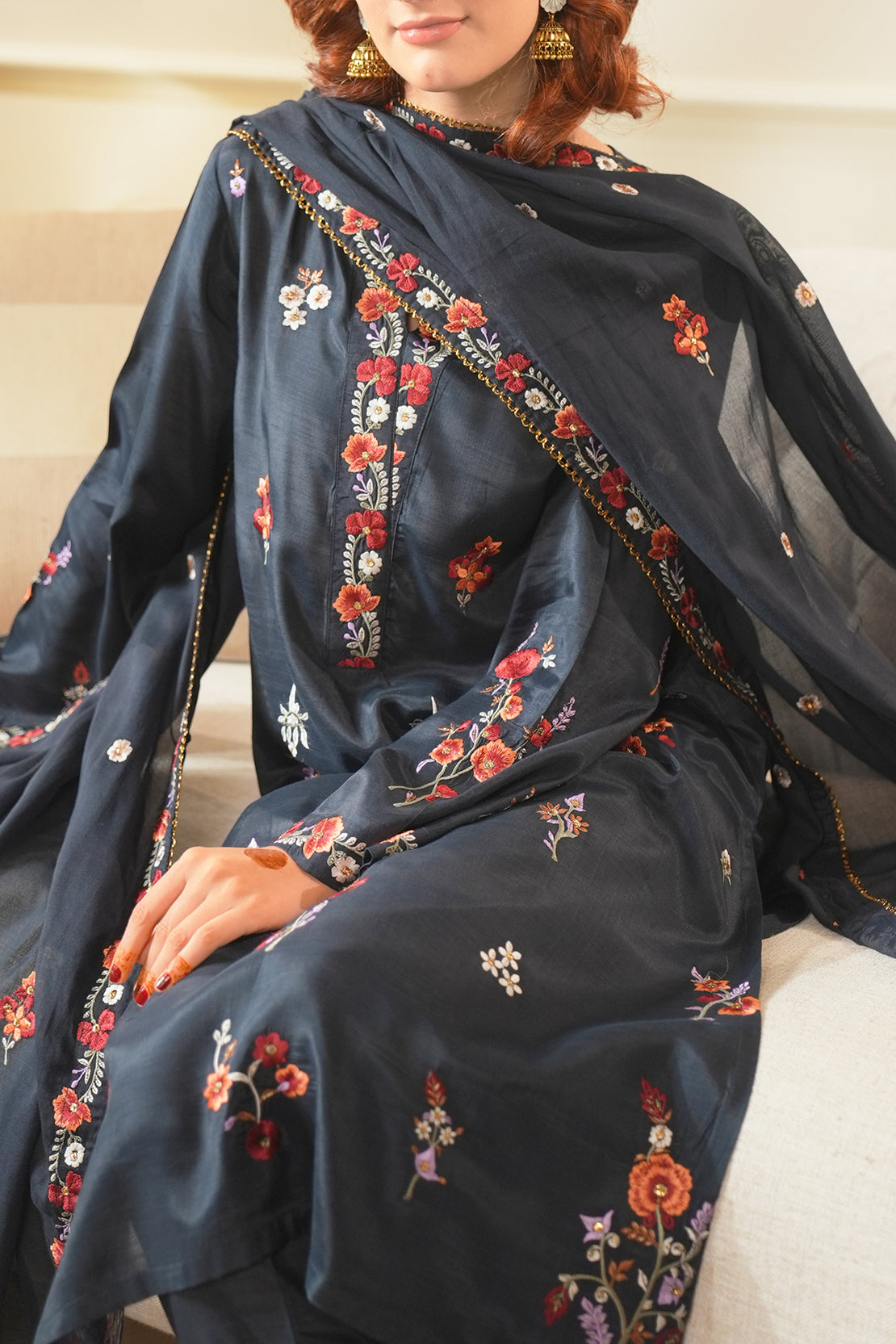 Luxury Pret Embroidered Raw Silk Stitched 3 Piece57301