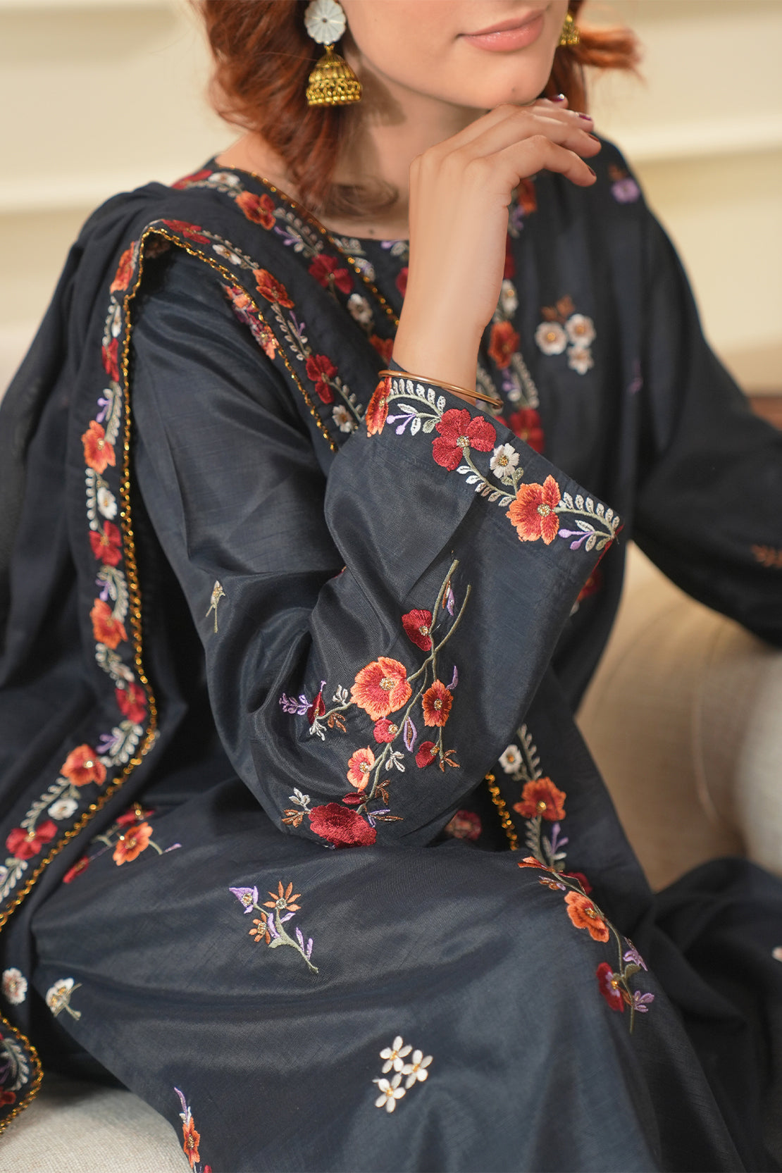 Luxury Pret Embroidered Raw Silk Stitched 3 Piece57301