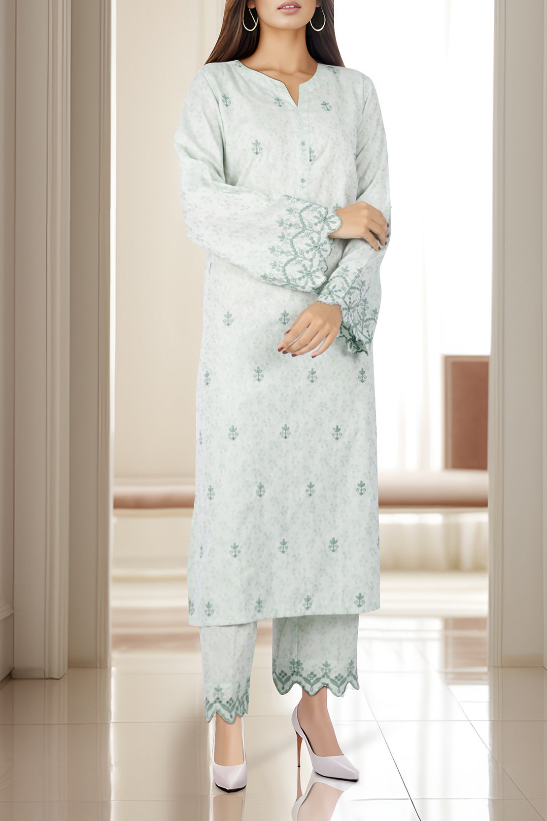 Embroidered Cotton Jacquard Stitched 2 Piece (Shirt/Trouser)58487