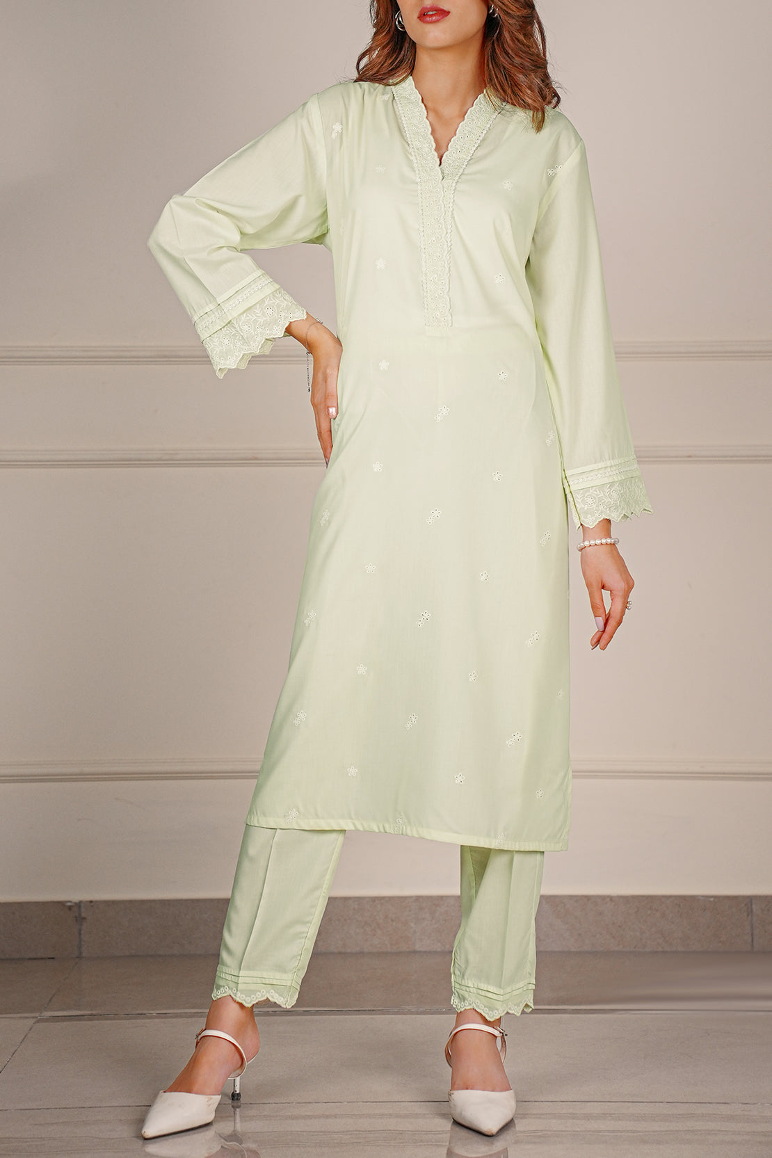 Solid Embroidered Easy Care Weave Stitched 2 Piece (Shirt/Trouser)58462