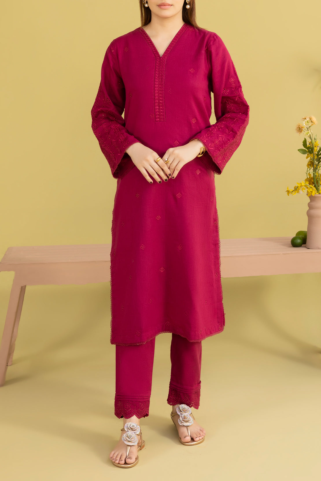 Solid Embroidered Cotton Stitched 2 Piece (Shirt/Trouser)62411