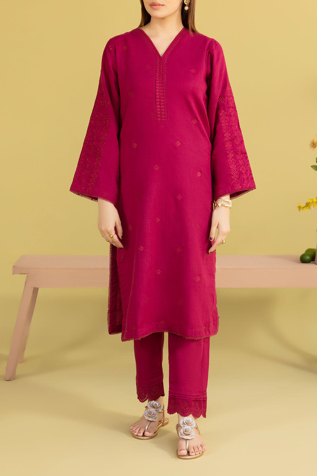 Solid Embroidered Cotton Stitched 2 Piece (Shirt/Trouser)62411