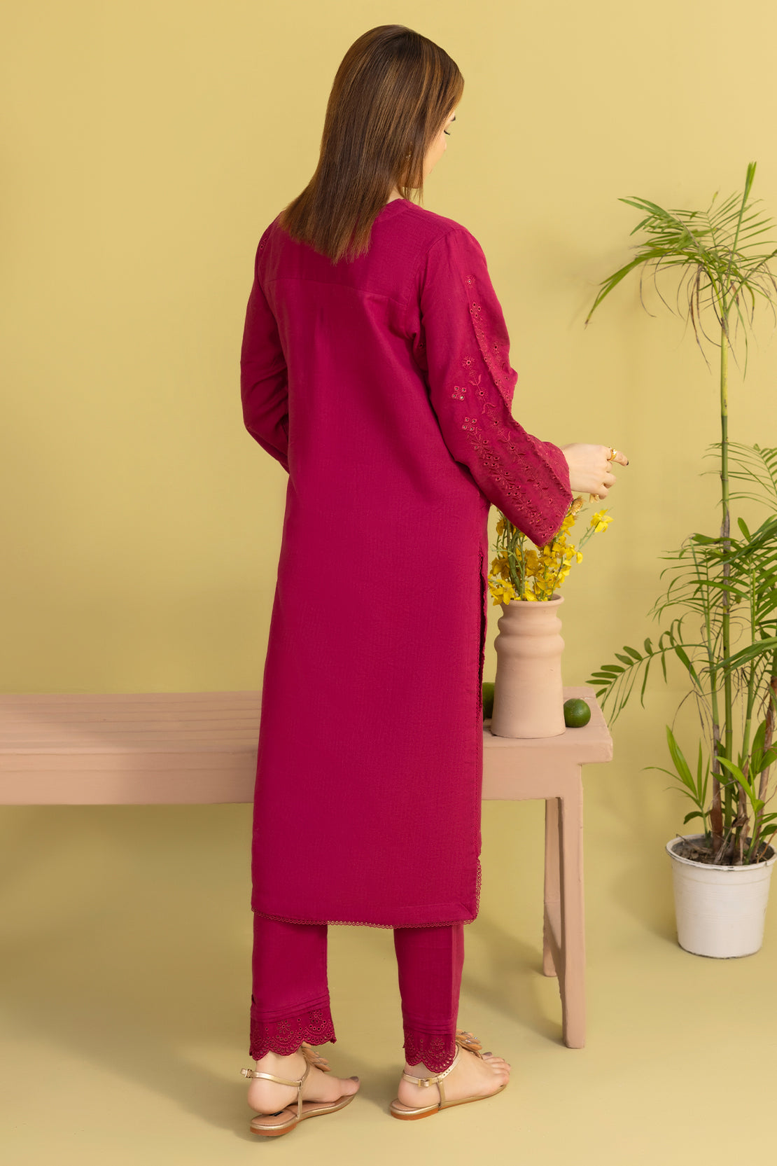 Solid Embroidered Cotton Stitched 2 Piece (Shirt/Trouser)62411